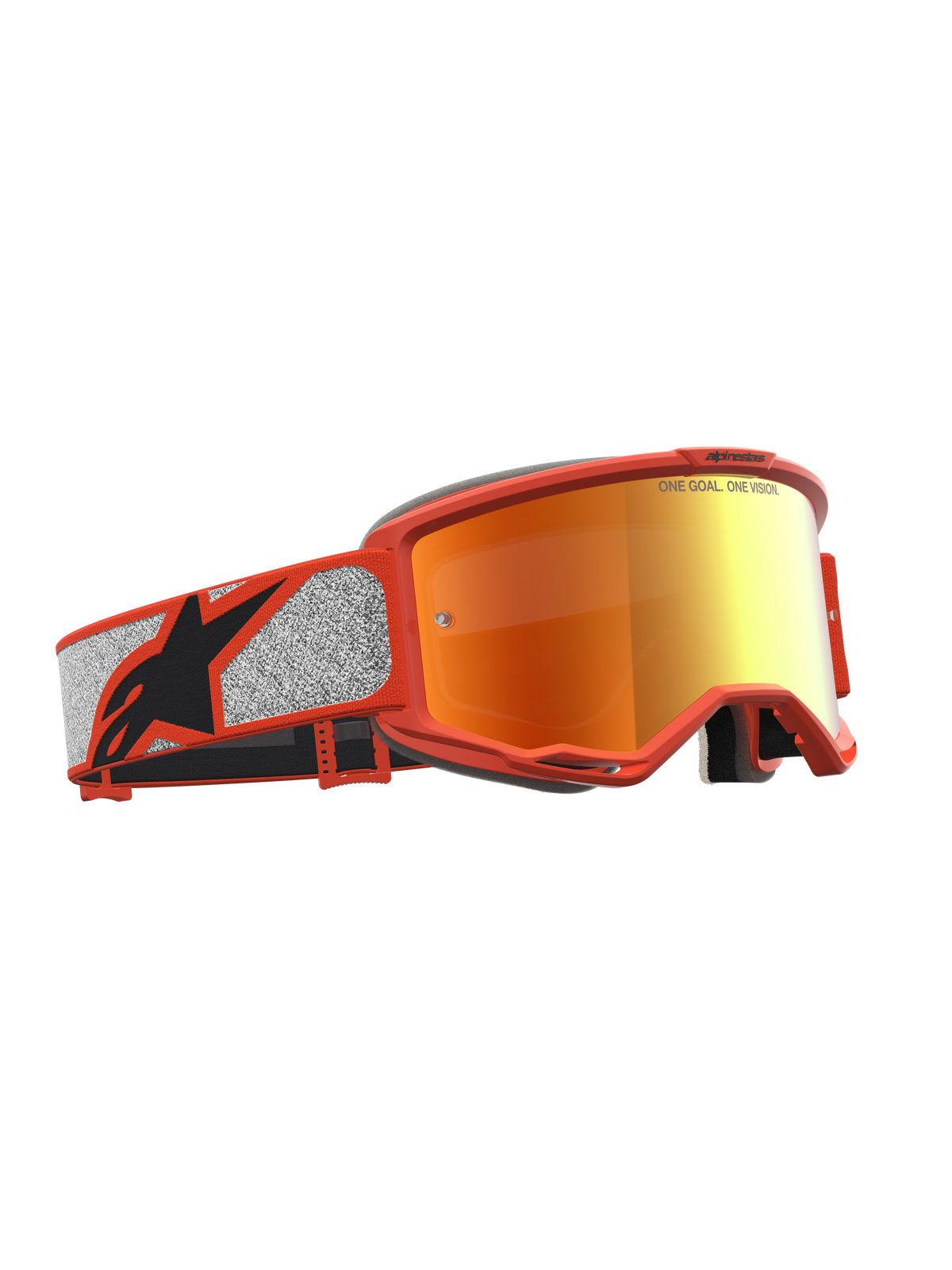 Alpinestars Vision 5 Rora, óculos de motocross para todo-o-terreno, laranja e prateados, com lente espelhada vermelha e armação A-FLEX