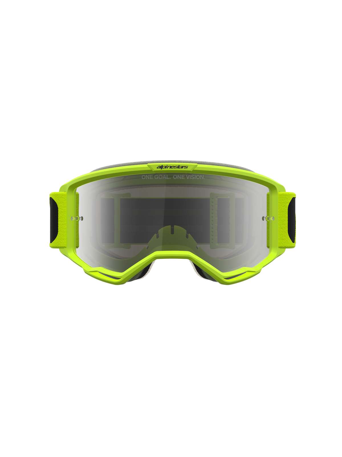 Óculos Alpinestars Vision 5 Rora de motocross em amarelo fluo e preto, com lente prateada espelhada e ventilação RAM-AIR.