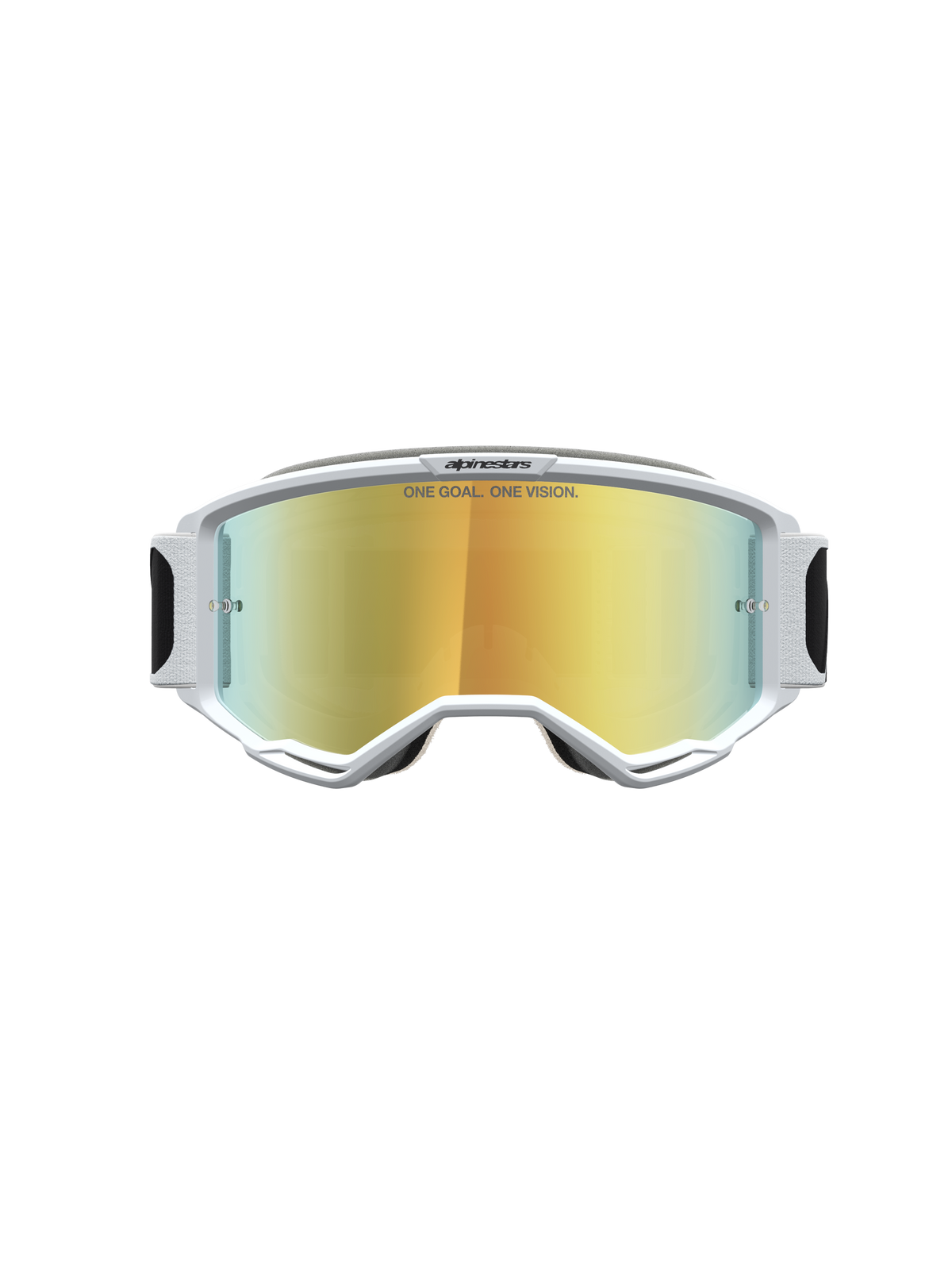Alpinestars Óculos Vision 5 Rora para motocross, brancos com lentes douradas espelhadas e ventilação RAM-AIR