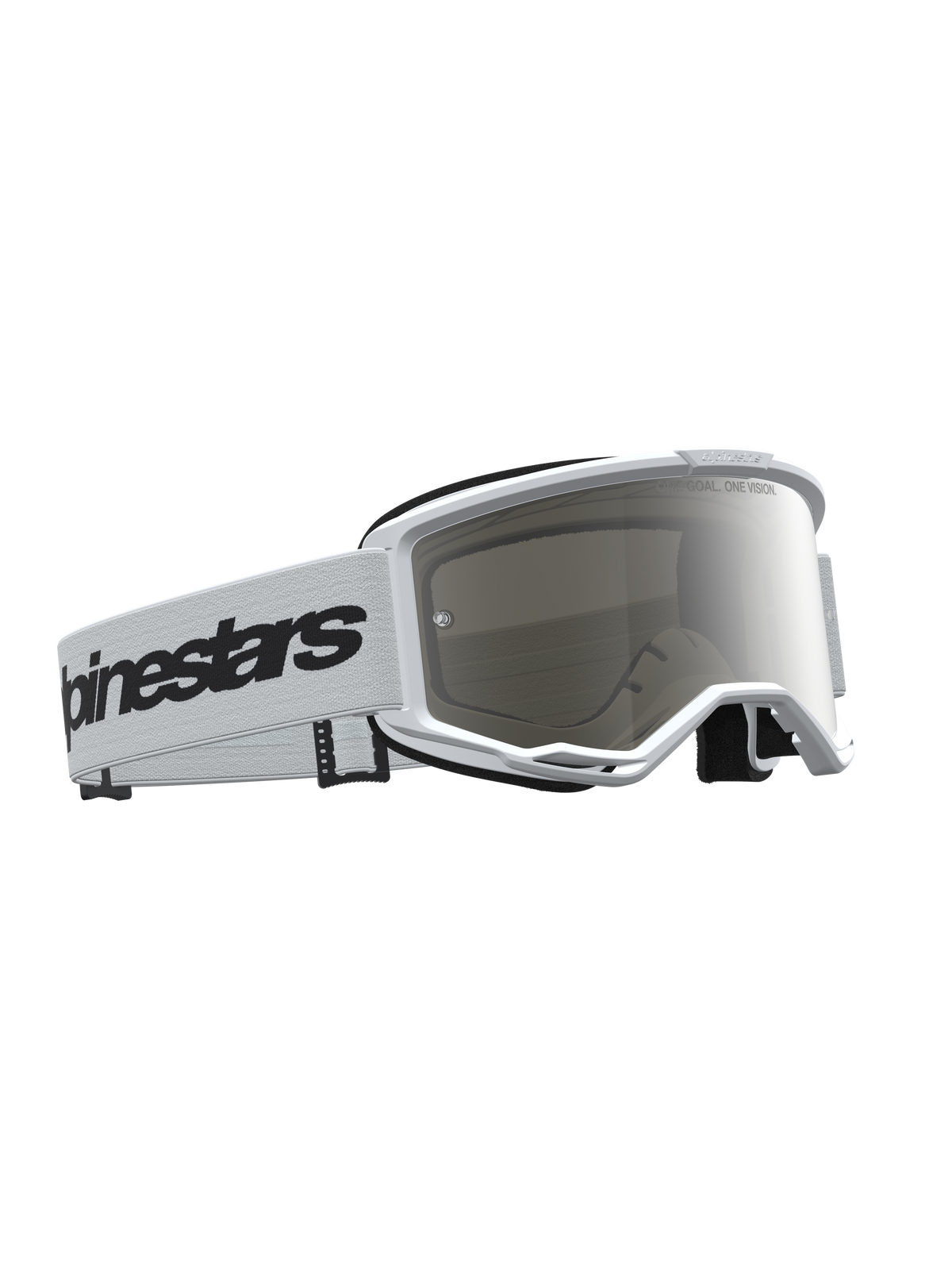 Óculos Alpinestars Vision 3 Wordmark Espelhados, para motocross, brancos e pretos, lente espelhada prateada anti-embaciamento.