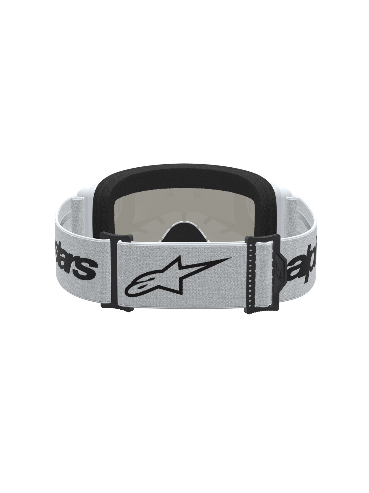 Alpinestars Vision 3 Wordmark Espelhados, óculos de motocross brancos e pretos, fita com logótipo e espuma facial macia.