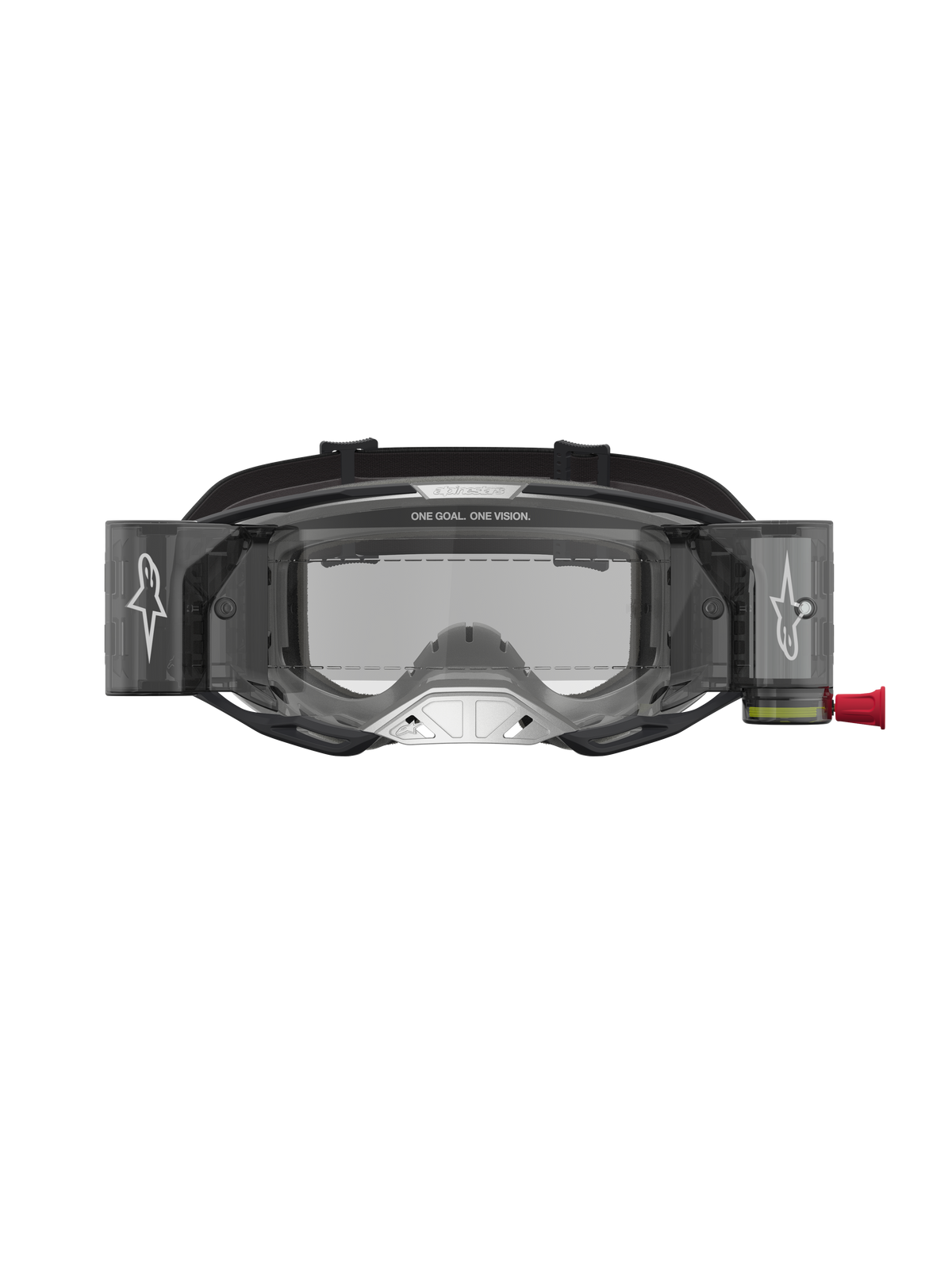 Alpinestars Vision 8 Âmbar Roll Off, óculos de motocross para todo-o-terreno, pretos e prateados, sistema roll-off integrado, lente transparente