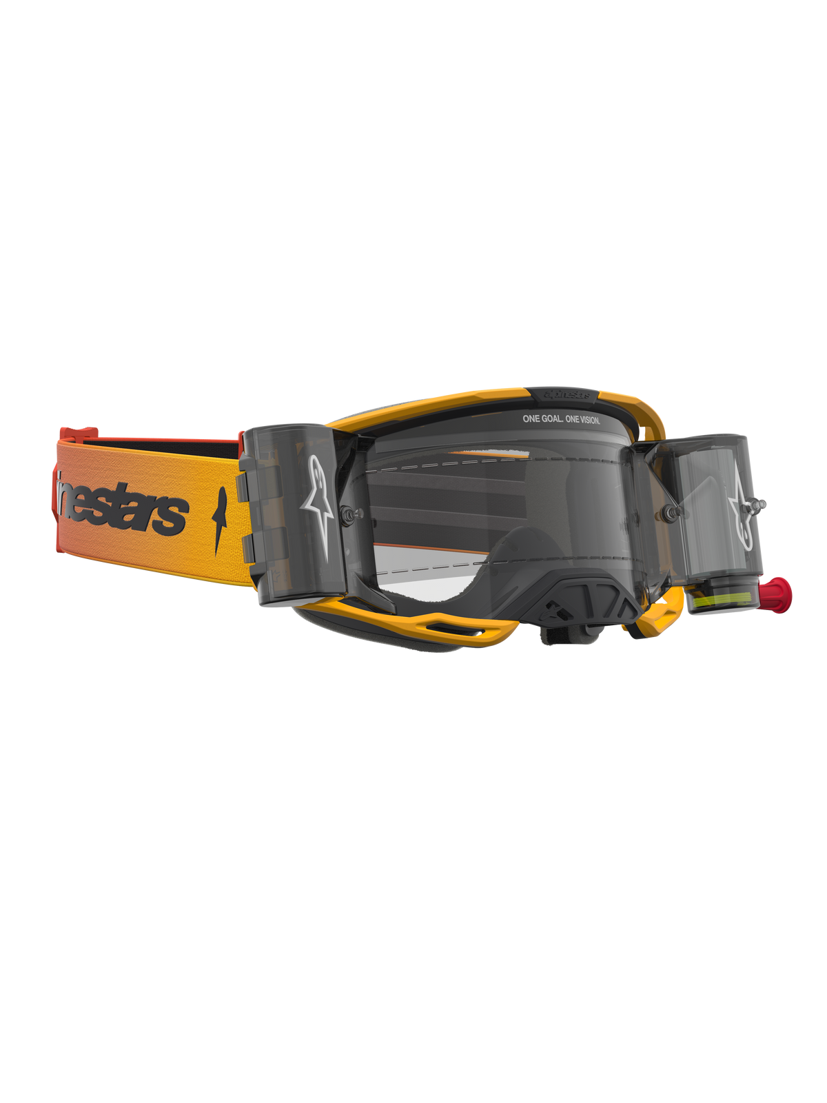 Alpinestars óculos Vision 8 Amber Roll Off, óculos de motocross amarelos e pretos, lente transparente e sistema roll-off integrado com depósitos laterais.