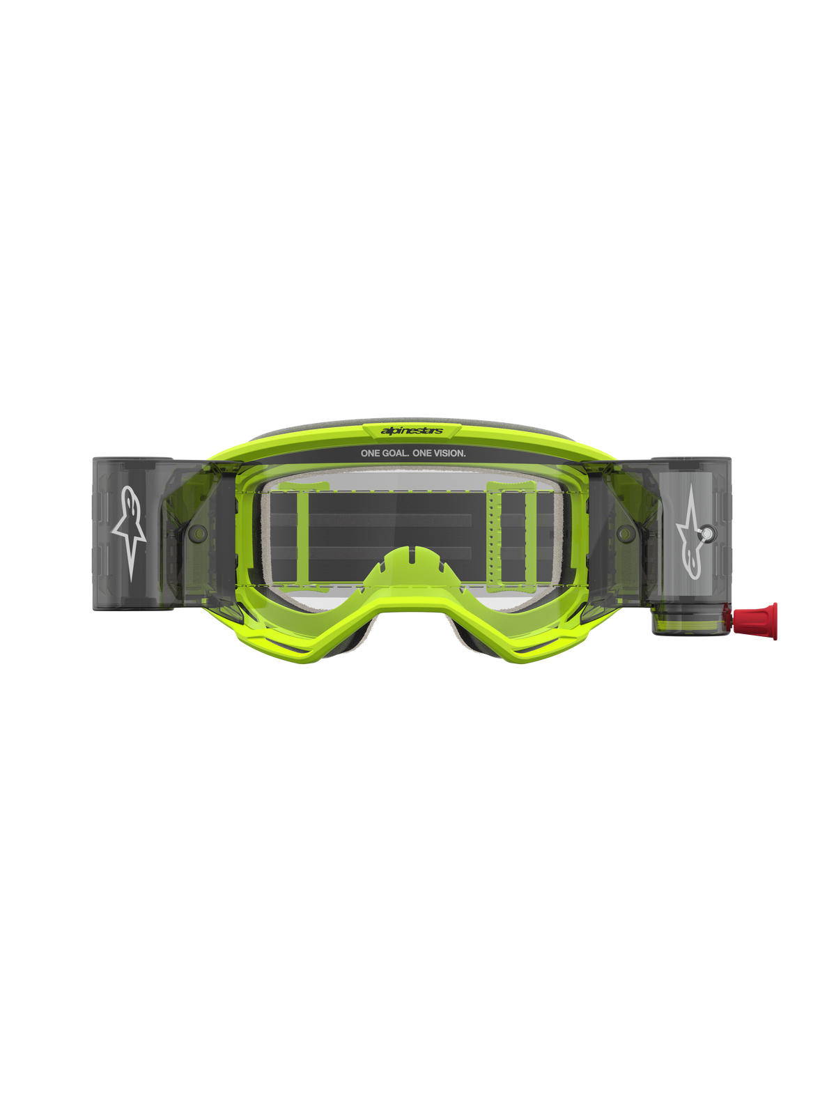Alpinestars Vision 5 Rora, óculos de motocross com sistema roll-off, amarelos fluo e pretos, lente transparente, equipamento de proteção para todo-o-terreno