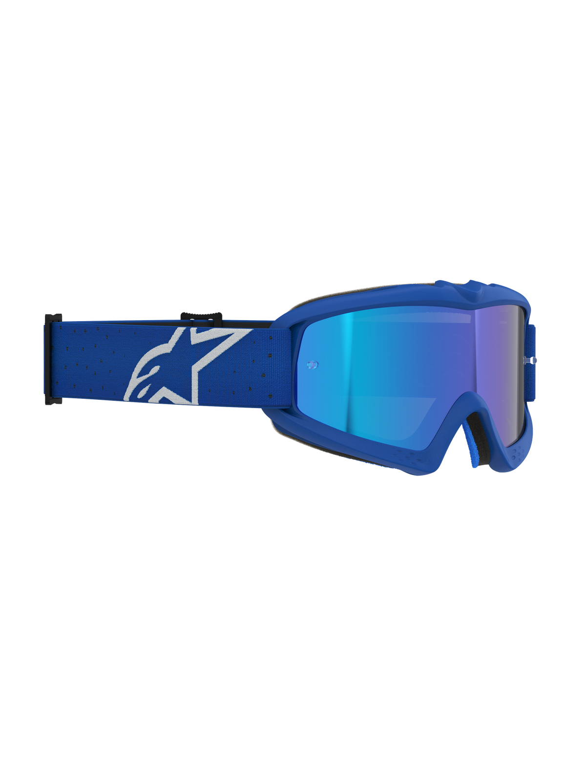 Alpinestars Vision Vesta Jovem, óculos de motocross azuis e brancos com lente azul espelhada, certificados CE.