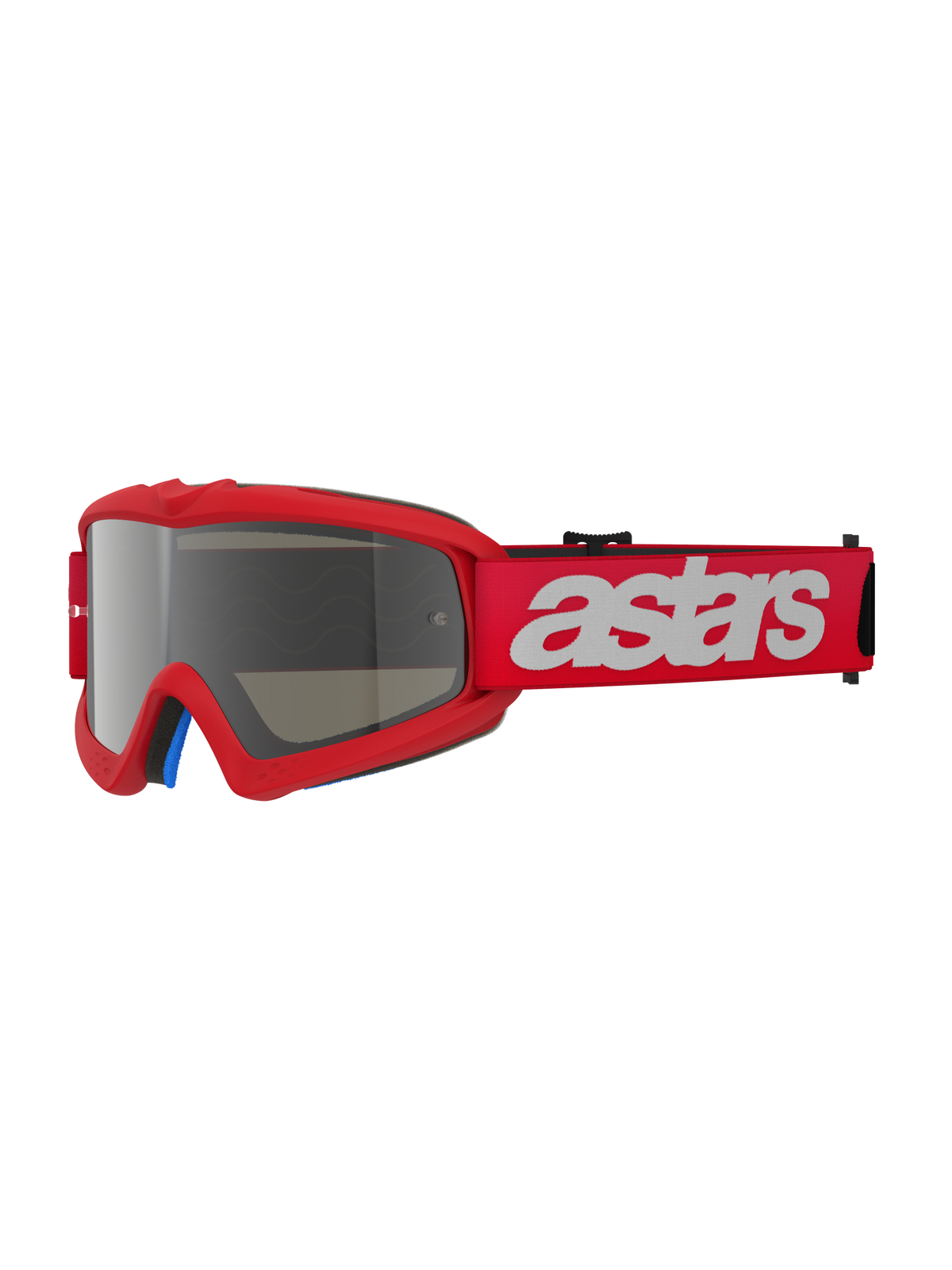 Óculos Alpinestars Vision Youth Blaze, óculos de motocross, Red Mirror Silver, armação vermelha com lente prateada espelhada, fita larga vermelha com logótipo astars branco, proteção ocular profissional de off-road para jovens pilotos