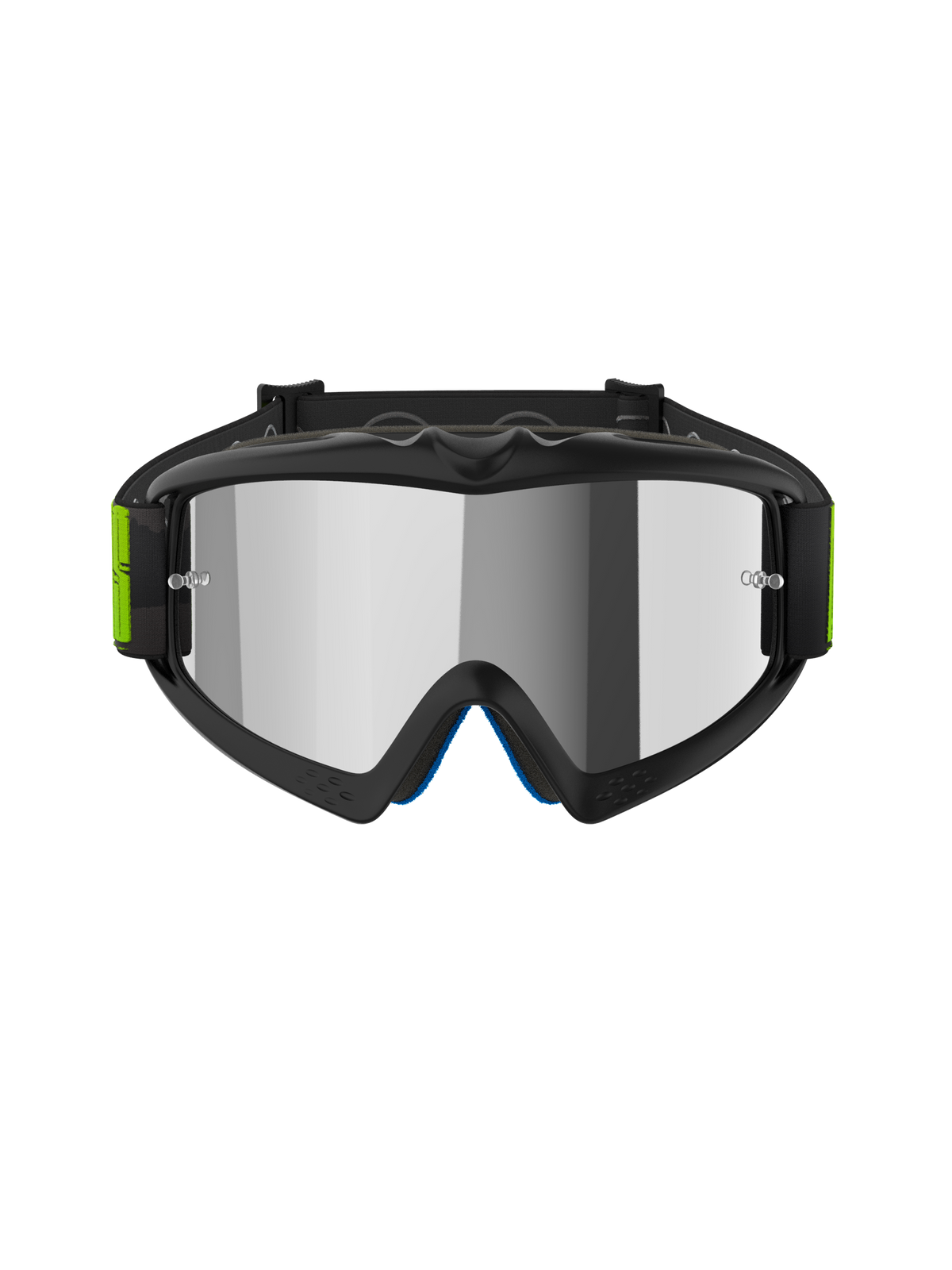 Alpinestars Vision Youth Hollow Goggles, Motocross Goggles, Charcoal and Fluo Yellow, Mirror Silver lens, featuring a flexible frame, tear-off posts, and adjustable strap with neon accents, youth-specific design for off-road racing