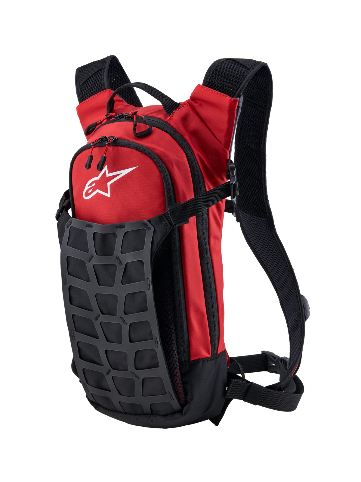 Alpinestars mochila AT-9, mochila para motocross e todo-o-terreno, vermelha e preta, construção têxtil durável com alças acolchoadas e logótipo Alpinestars branco, para uso em paddock e viagens