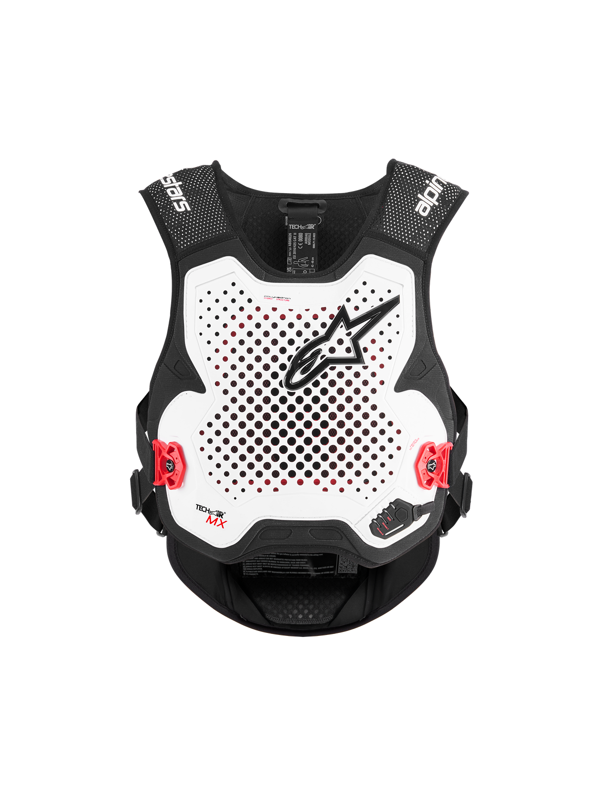 Alpinestars Tech-Air MX System, colete airbag de motocross, preto e branco, certificado CE, equipamento off-road de proteção com protetor de costas integrado Nucleon PLASMA