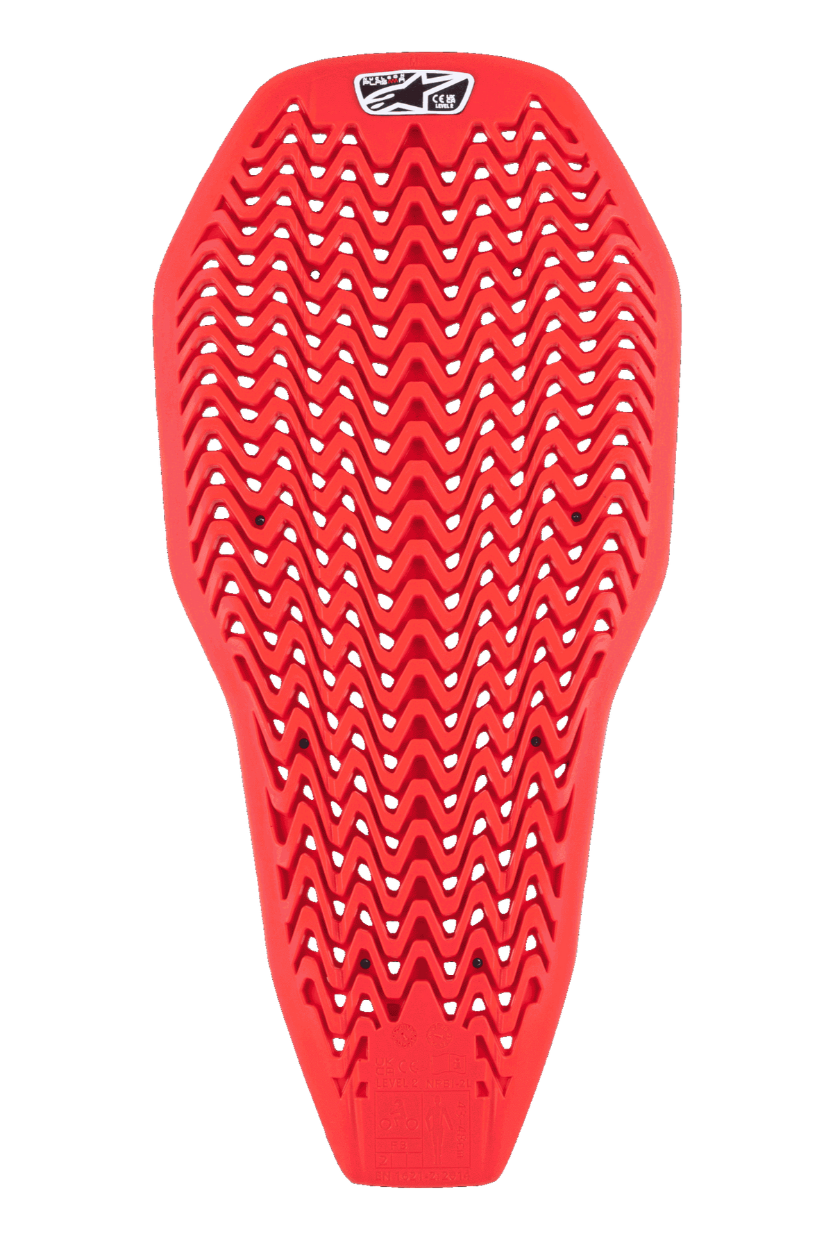 Alpinestars Nucleon Plasma Full Back Protector Insert, protetor de costas para motociclismo vermelho com padrão perfurado em ziguezague, design leve e flexível para ventilação, inserção de equipamento de proteção com absorção de impacto