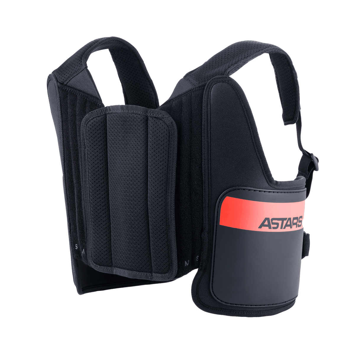 Alpinestars Youth Bionic Rib Support, protetor de costelas para karting, preto com detalhes vermelhos, com alças de ombro ajustáveis em malha, painel central acolchoado e proteções laterais rígidas com o logótipo ASTARS, equipamento de segurança ergonómico e leve para jovens pilotos