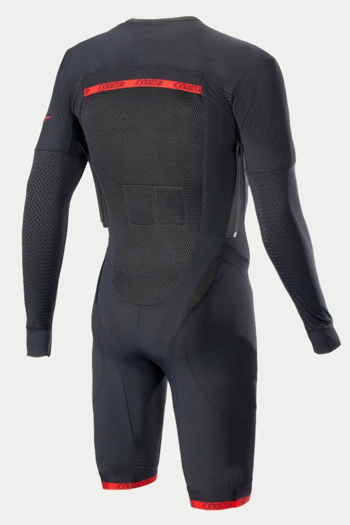 Alpinestars Camada Técnica do Sistema Tech-Air®, macacão interior de motociclismo para corrida, masculino, preto e vermelho, vista traseira com ventilação em malha.