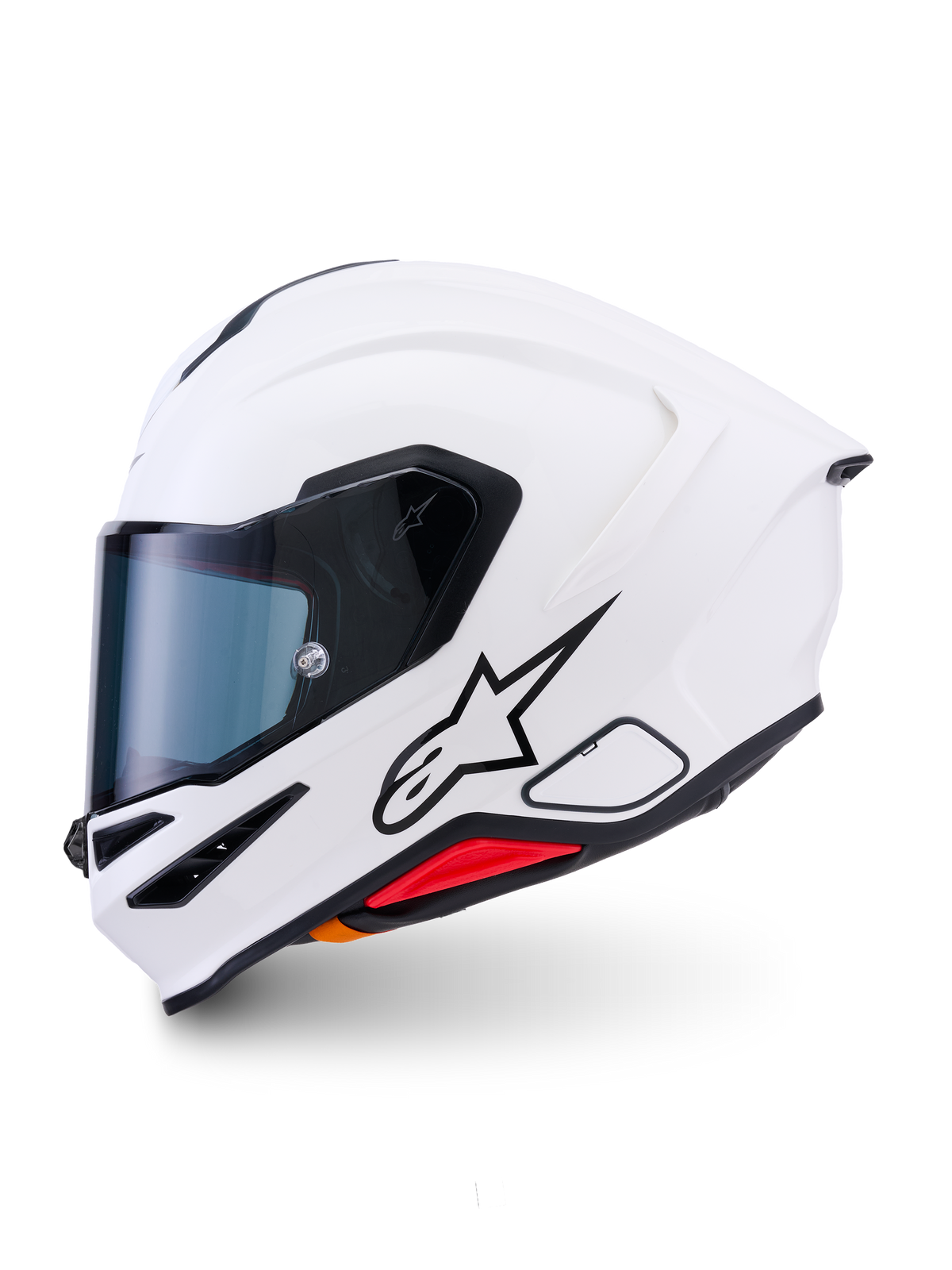 Capacete Alpinestars S-R7 Solid, capacete de motociclismo integral, branco brilhante, calota aerodinâmica elegante com um spoiler traseiro integrado, viseira transparente e múltiplas aberturas de ventilação, equipamento de proteção desportivo e de competição de alto desempenho