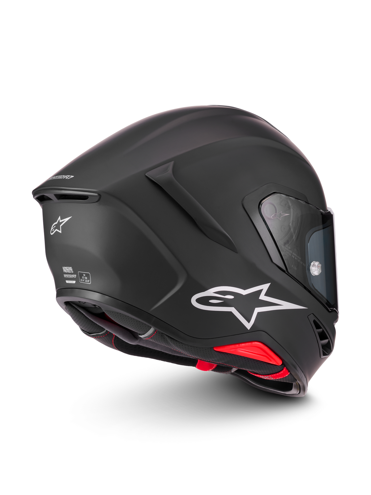 Alpinestars S-R7 Solid Capacete ECE06/DOT, capacete de moto para pista e estrada, preto mate com logótipo branco e detalhes vermelhos no interior, certificado ECE e DOT