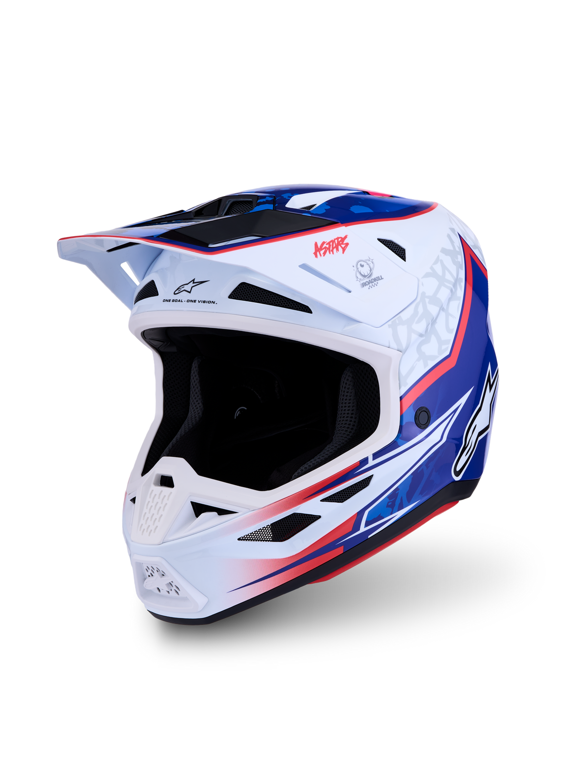 Alpinestars S-M7 Blaster ECE06, capacete de motocross branco, azul e vermelho brilhante, certificado ECE 22.06