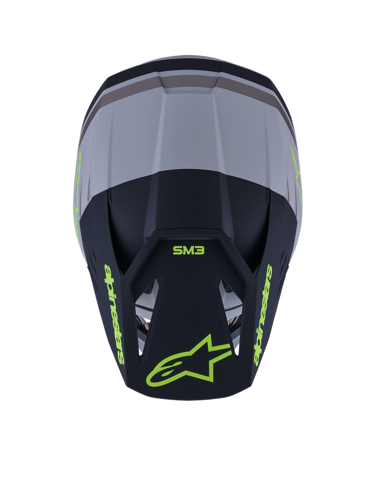 Capacete Alpinestars S-M3 Radium, capacete de motocross, verde, preto e amarelo néon mate, acabamento mate com múltiplas aberturas de ventilação, design aerodinâmico elegante com viseira integrada, equipamento de proteção especializado para todo-o-terreno e corridas de MX
