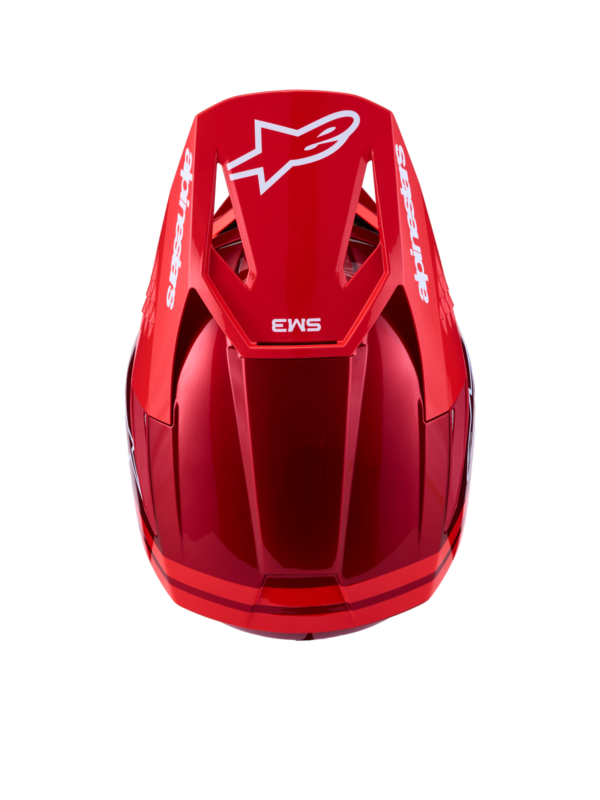Alpinestars SM3 Radium ECE06, capacete de motocross para off-road, vermelho e branco, vista traseira superior, calota termo-injetada, certificado ECE 2206.