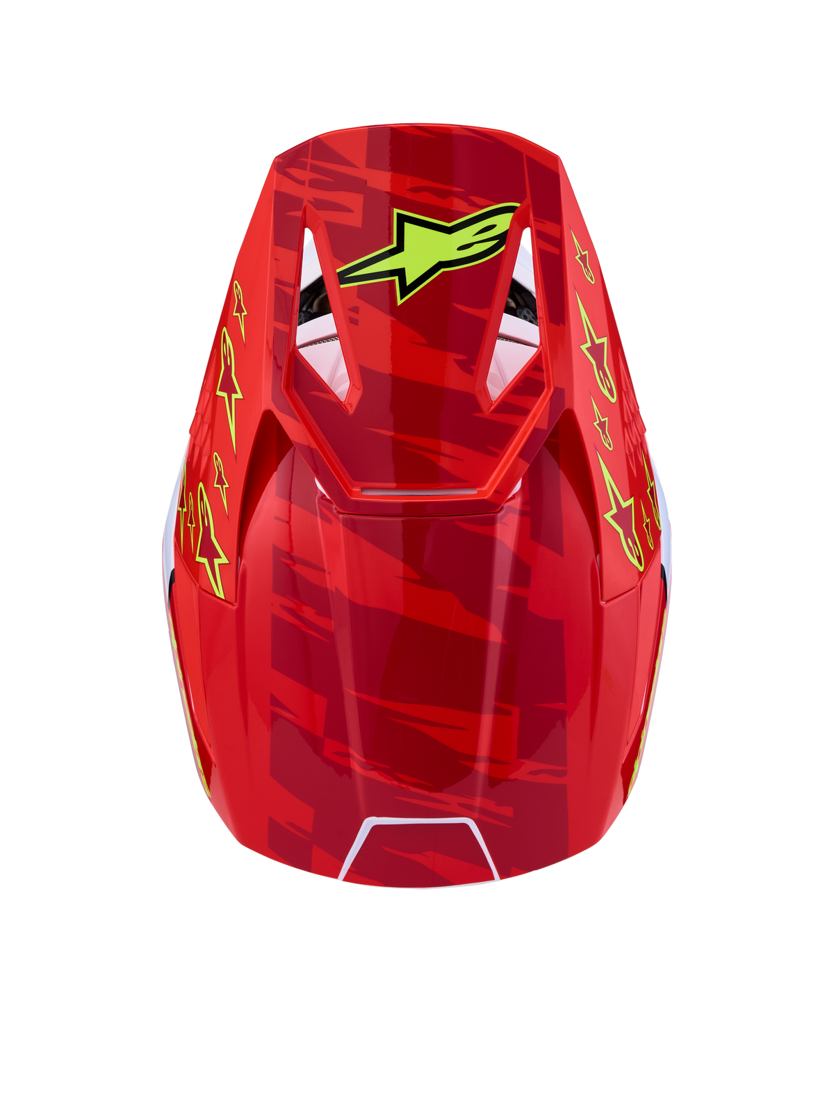 Alpinestars SM3 Falcon ECE06, capacete de motocross unissexo vermelho e amarelo, certificado ECE 22.06, vista superior.