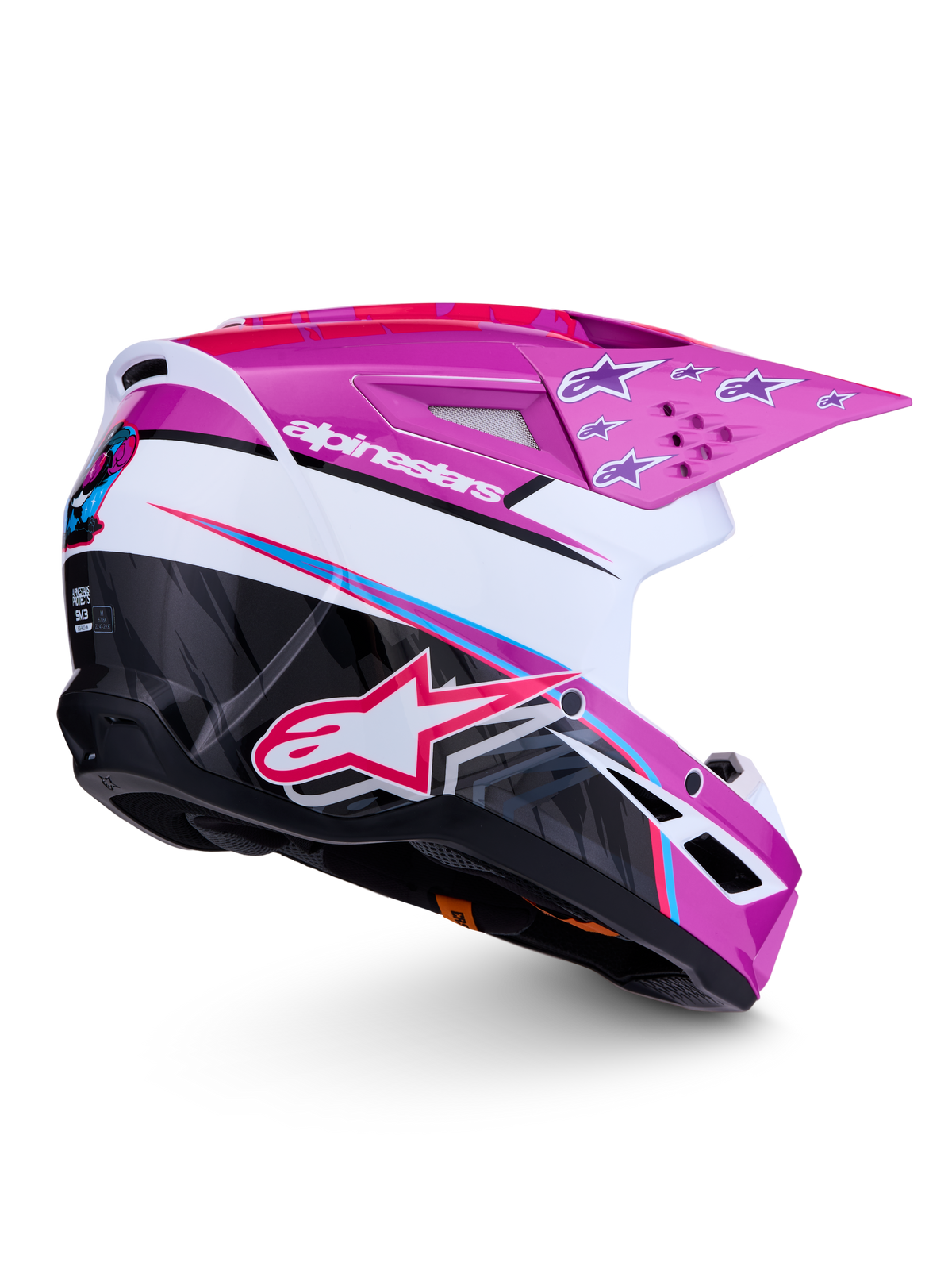 Alpinestars SM3 Falcon ECE06, capacete de motocross, roxo e branco, acabamento brilhante com detalhes pretos.