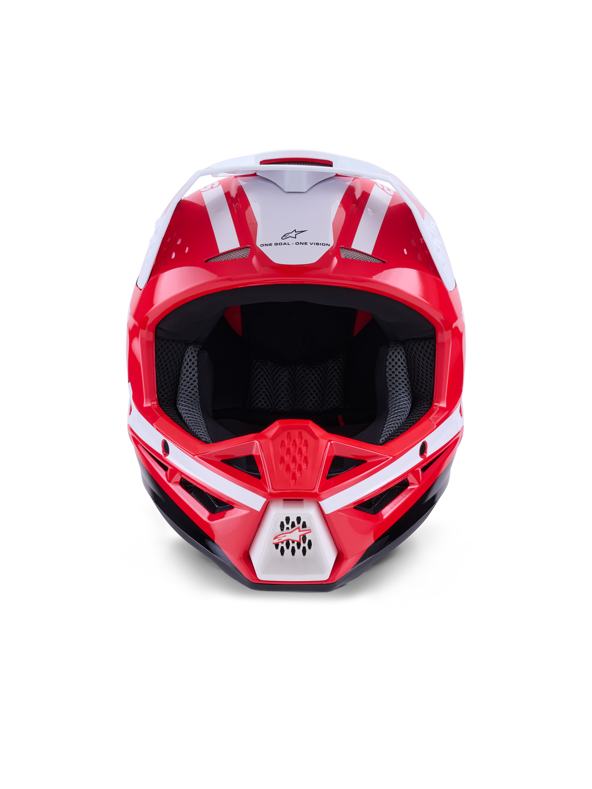 Alpinestars S-M3 Heat, capacete de motocross todo-o-terreno, vermelho, branco e preto, certificado ECE 22.06, vista frontal.