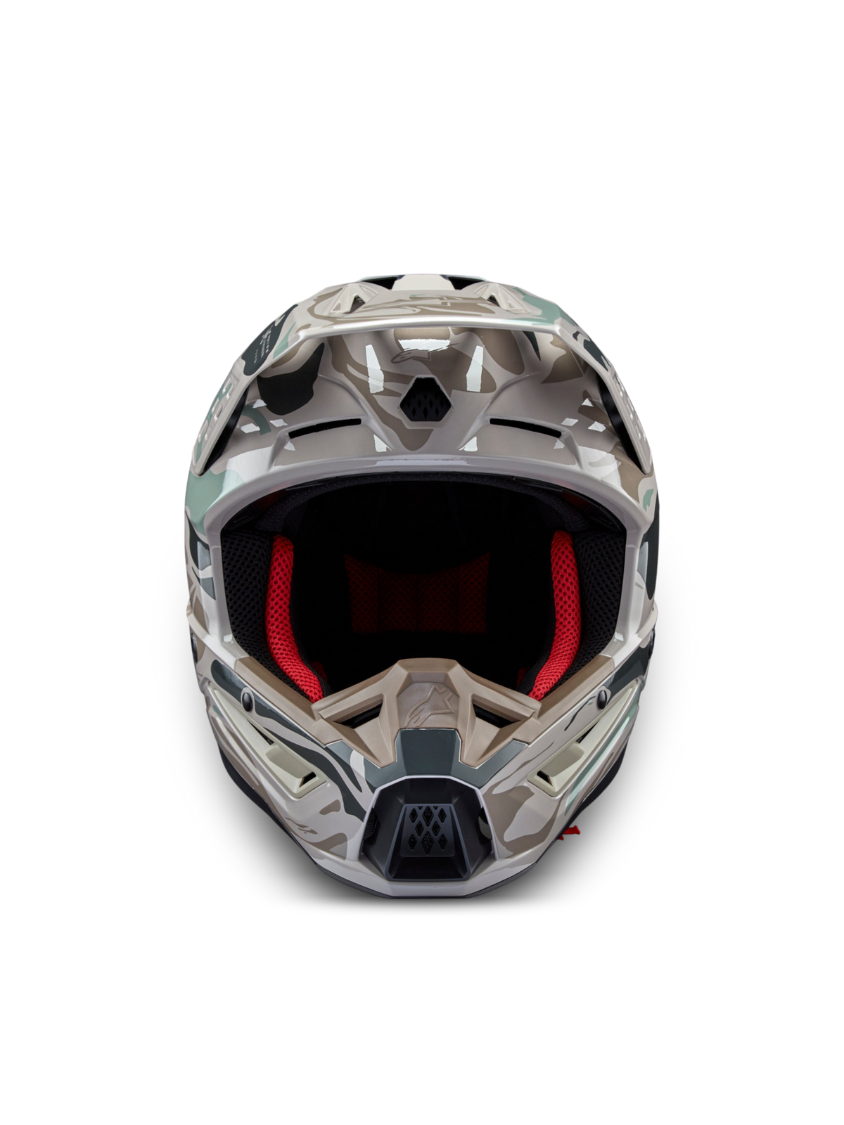 Alpinestars Capacete S-M5 Mineral, capacete de motocross, cinzento e verde celadon brilhante, certificado ECE 22.06, vista frontal.