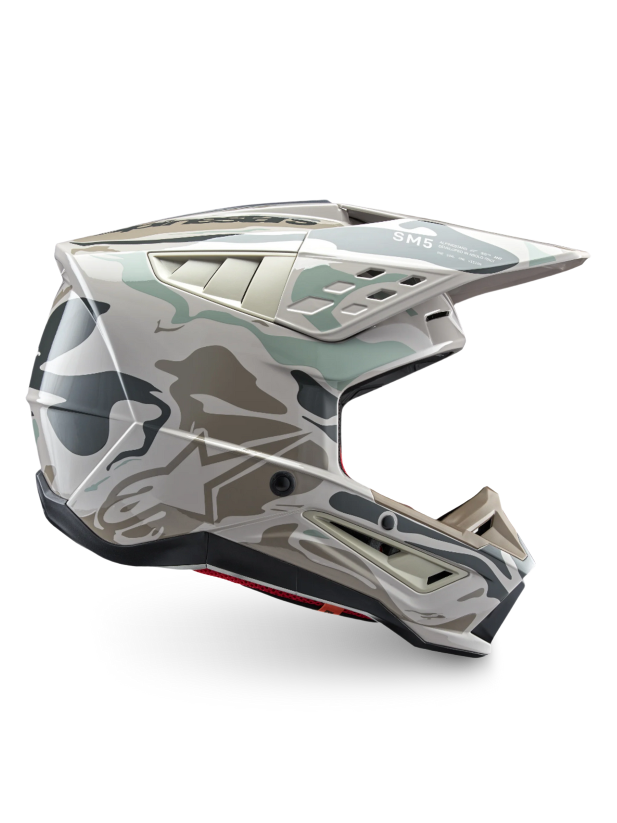 Capacete Alpinestars S-M5 Mineral para motocross, cinzento quente e verde celadon, proteção off-road certificada ECE 22.06.