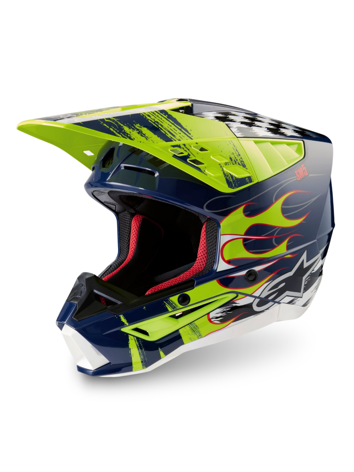 Alpinestars S-M5 Rash, capacete de motocross azul noite marinha e amarelo fluo brilhante, com proteção certificada ECE 22.06.