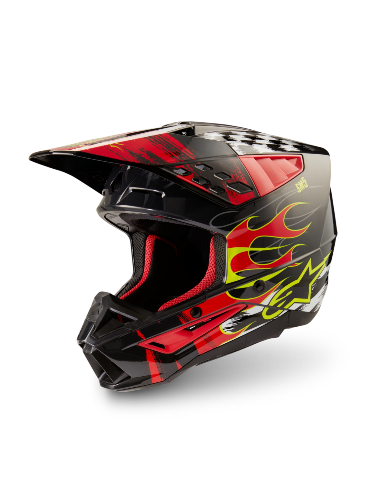 Alpinestars S-M5 Rash, capacete de motocross cinzento e vermelho brilhante, proteção leve para todo-o-terreno.