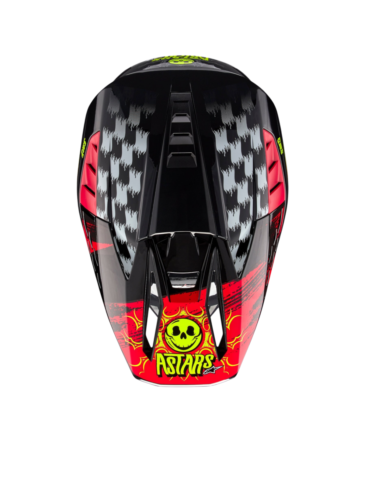 Capacete Alpinestars S-M5 Rash ECE 22.06, motocross, cinzento e vermelho brilhante, com gráfico de caveira.