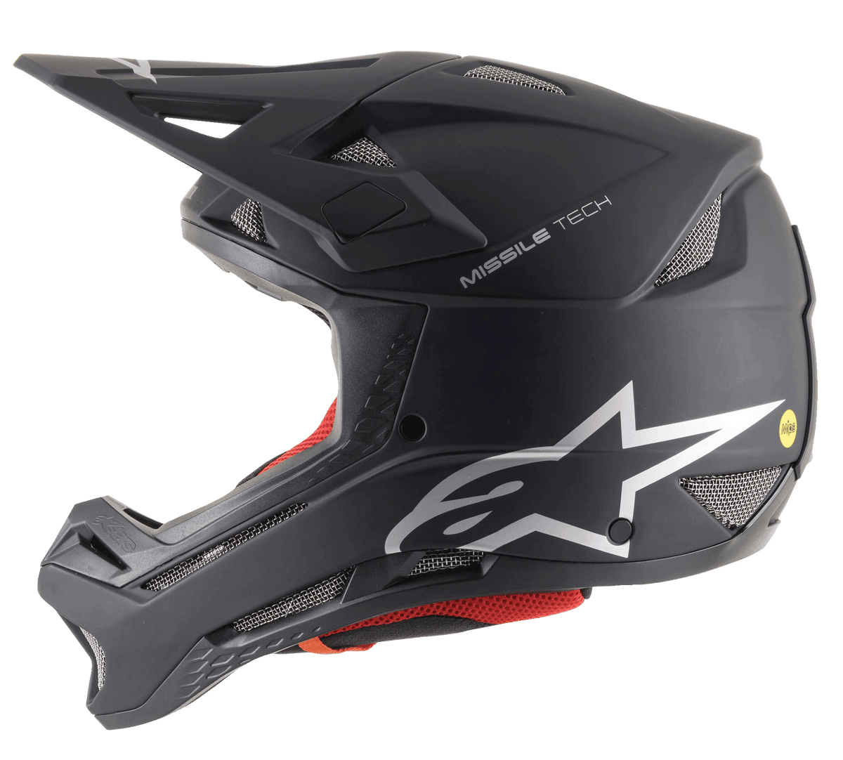 Capacete Alpinestars Missile Tech Solid preto mate, integral de downhill MTB com proteção MIPS e ventilação em malha.