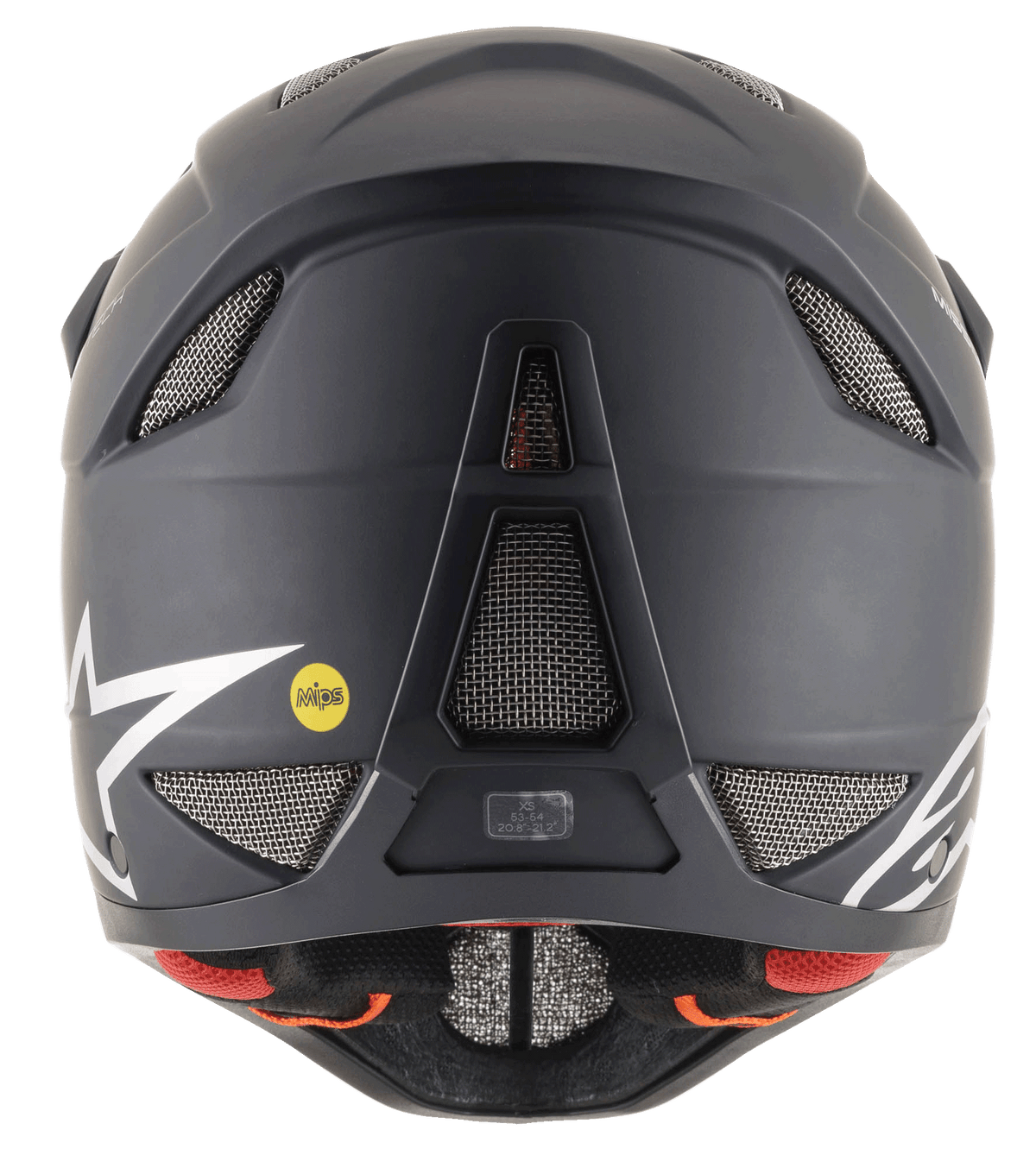 Capacete Alpinestars Missile Tech Solid preto mate, vista traseira com aberturas em malha e logótipo MIPS para downhill.