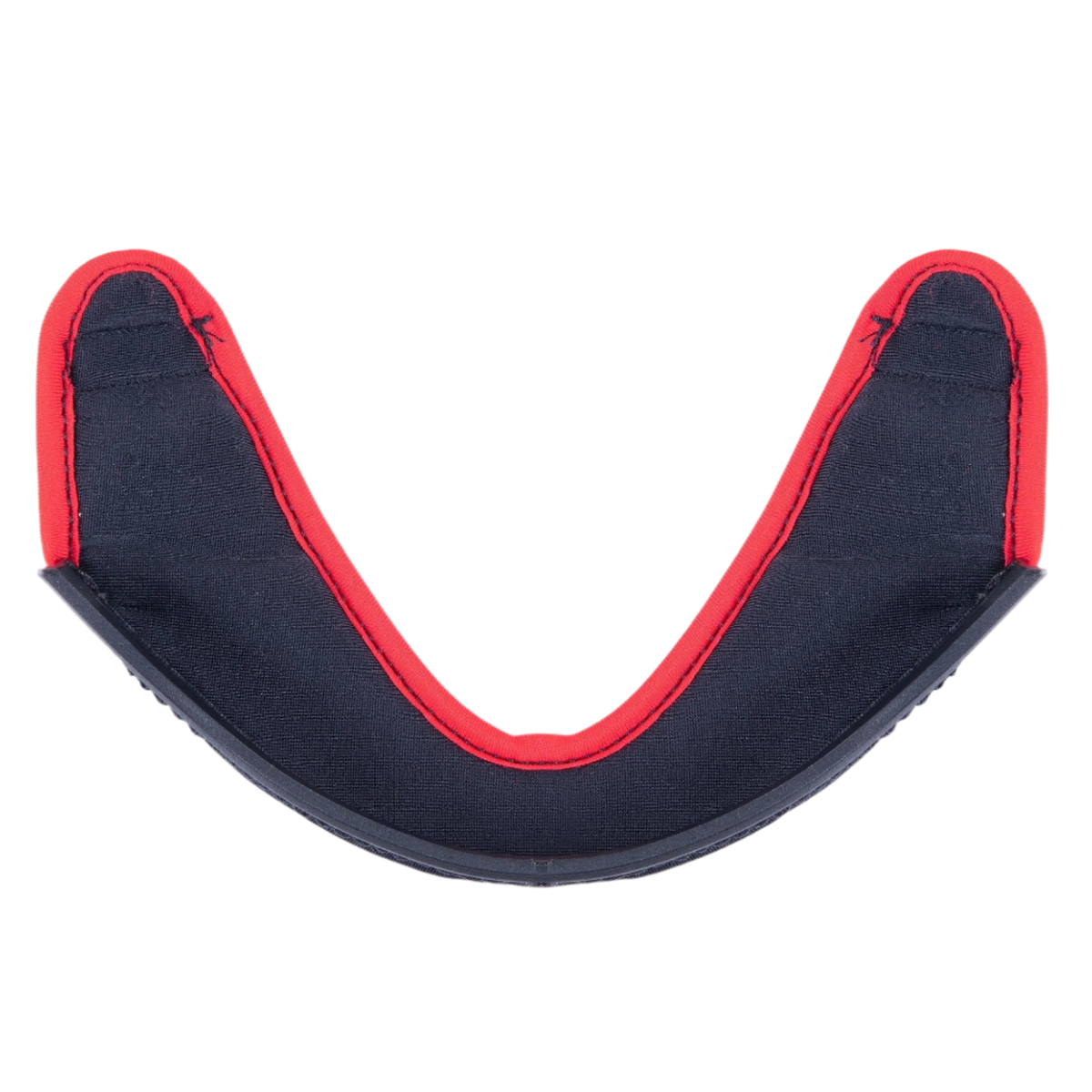 Alpinestars Supertech R10 Chin Curtain, Helmet Accessory, dark gray fabric with a prominent red stitched border and a curved black plastic edge, official replacement part for S-R10 helmets