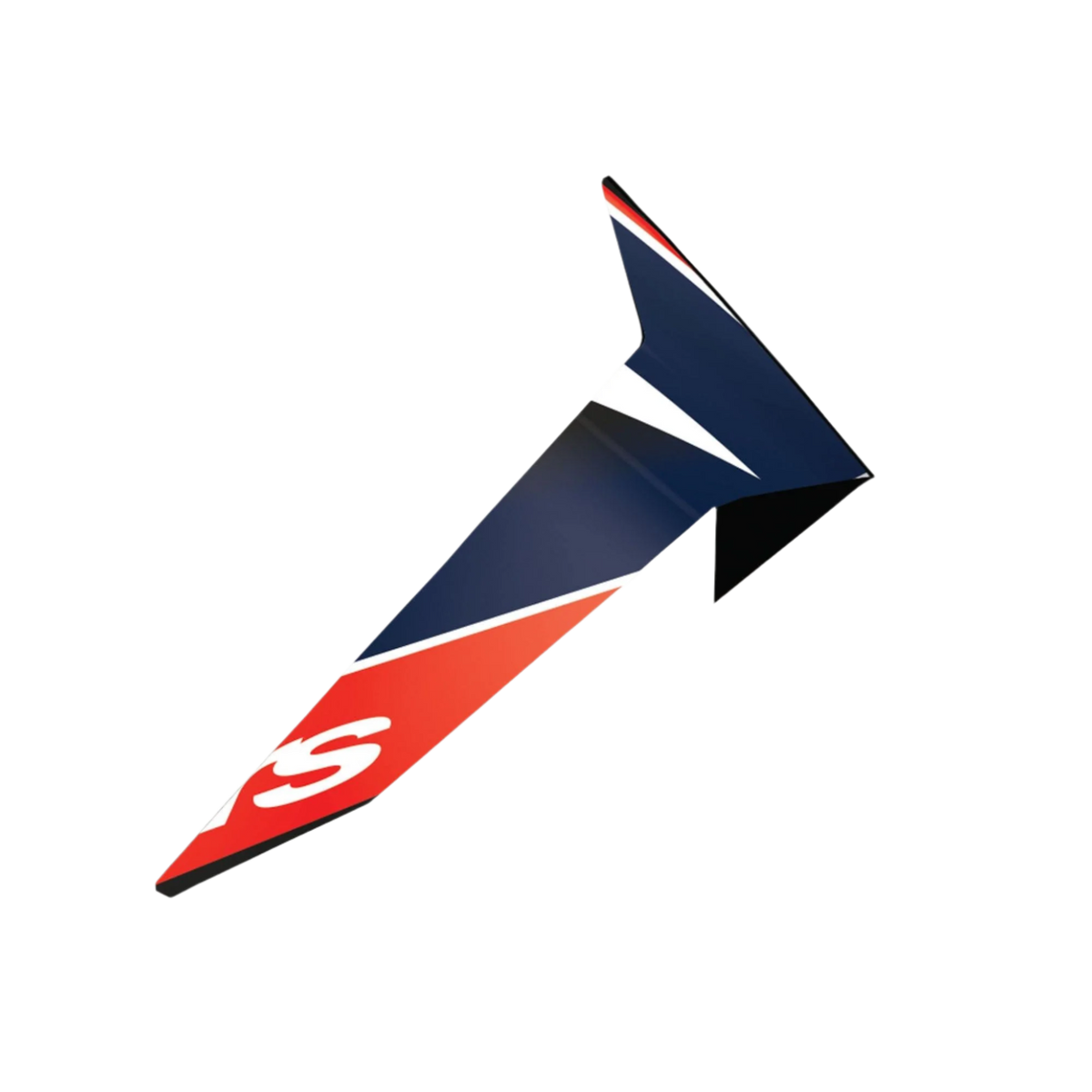 Alpinestars Supertech R10 Team Standard Spoiler, acessório para capacete de motociclismo, preto carbono, vermelho fluorescente e azul escuro mate, design aerodinâmico em forma de asa com perfil angular, logótipo "S" branco, peça de substituição oficial para capacetes S-R10