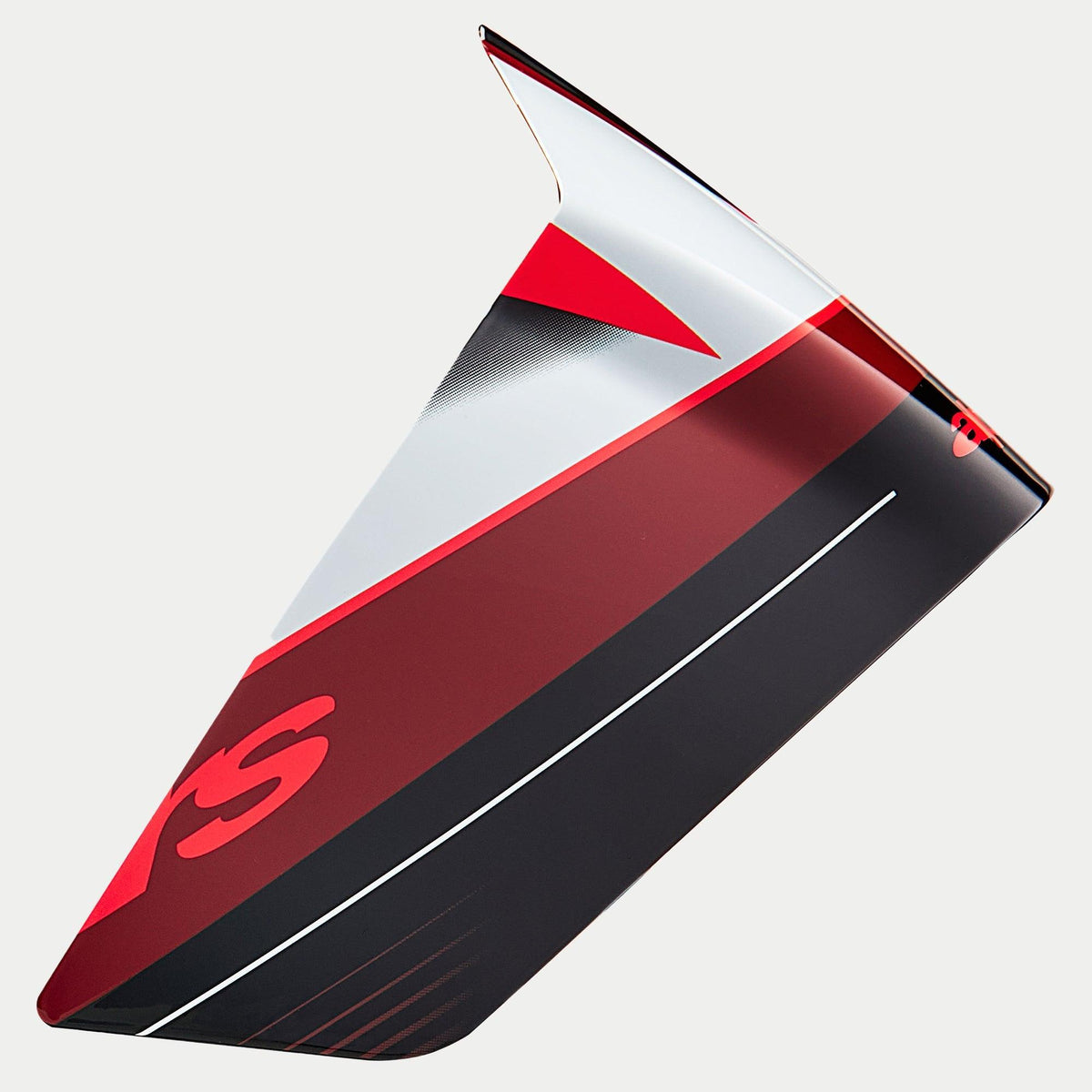 Alpinestars Supertech R10 Team Race Spoiler, acessório para capacete, preto carbono, vermelho e branco brilhante, peça de substituição aerodinâmica com ângulos acentuados e padrões gráficos, acabamento brilhante para capacetes de corrida