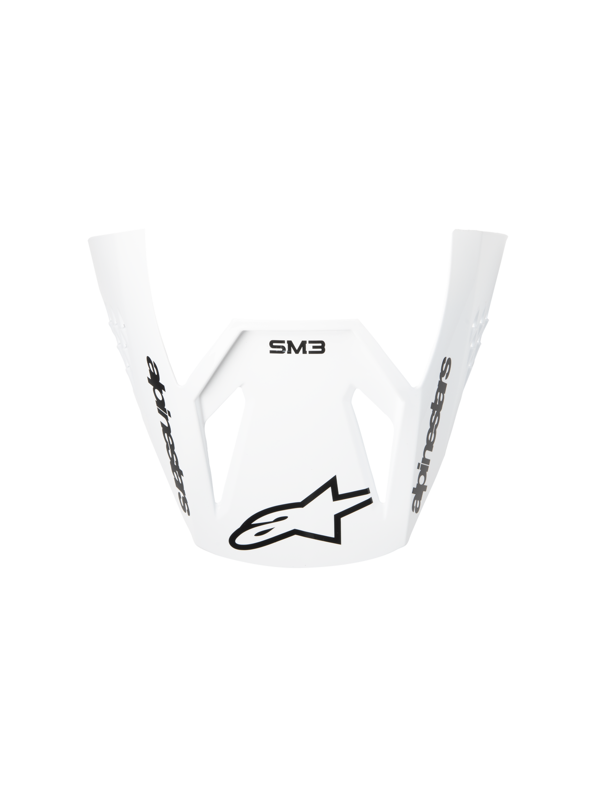 Viseira Alpinestars S-M3 Radium ECE06, branca, viseira de substituição para capacete de moto, design aerodinâmico curvo com logótipos pretos Alpinestars e marcação SM3, plástico resistente para performance em motocross