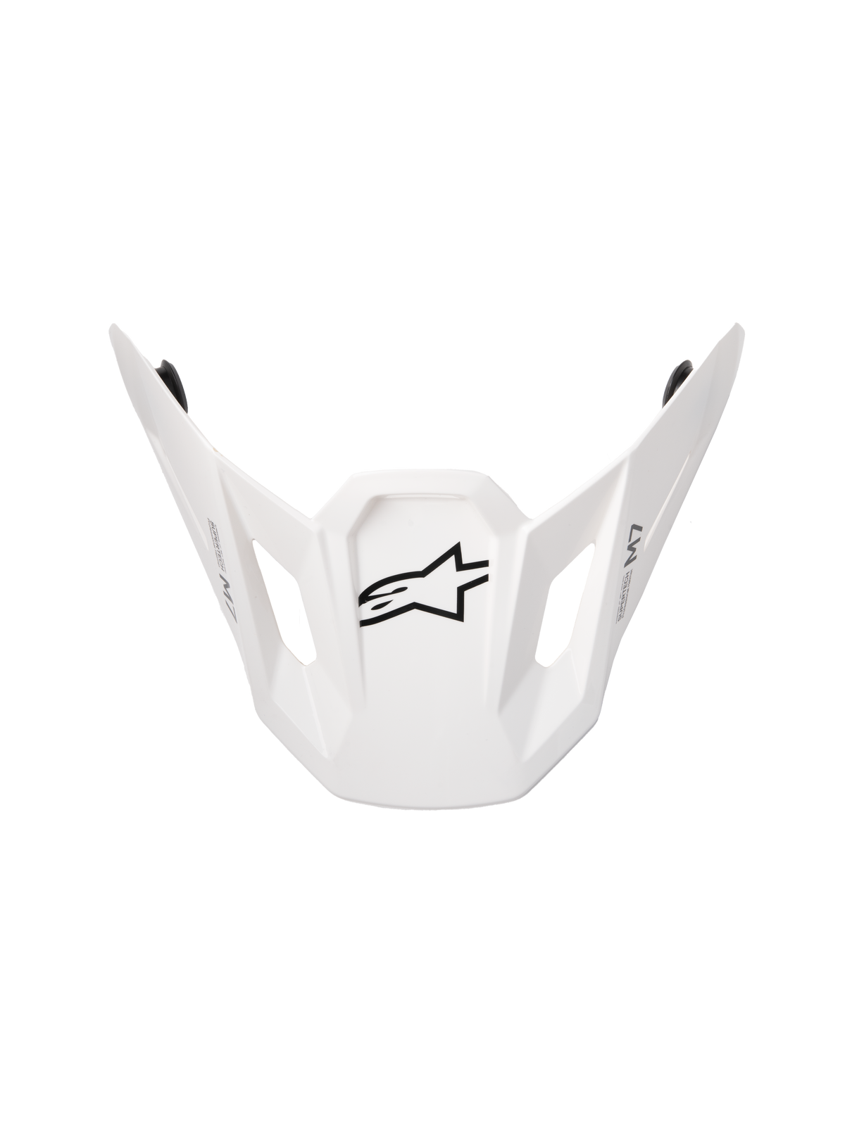 Alpinestars S-M7 Solid ECE06 Visor, replacement motocross helmet peak, White Glossy finish, featuring a black star logo, angular aerodynamic design with rectangular ventilation cutouts, compatible with S-M7 helmets