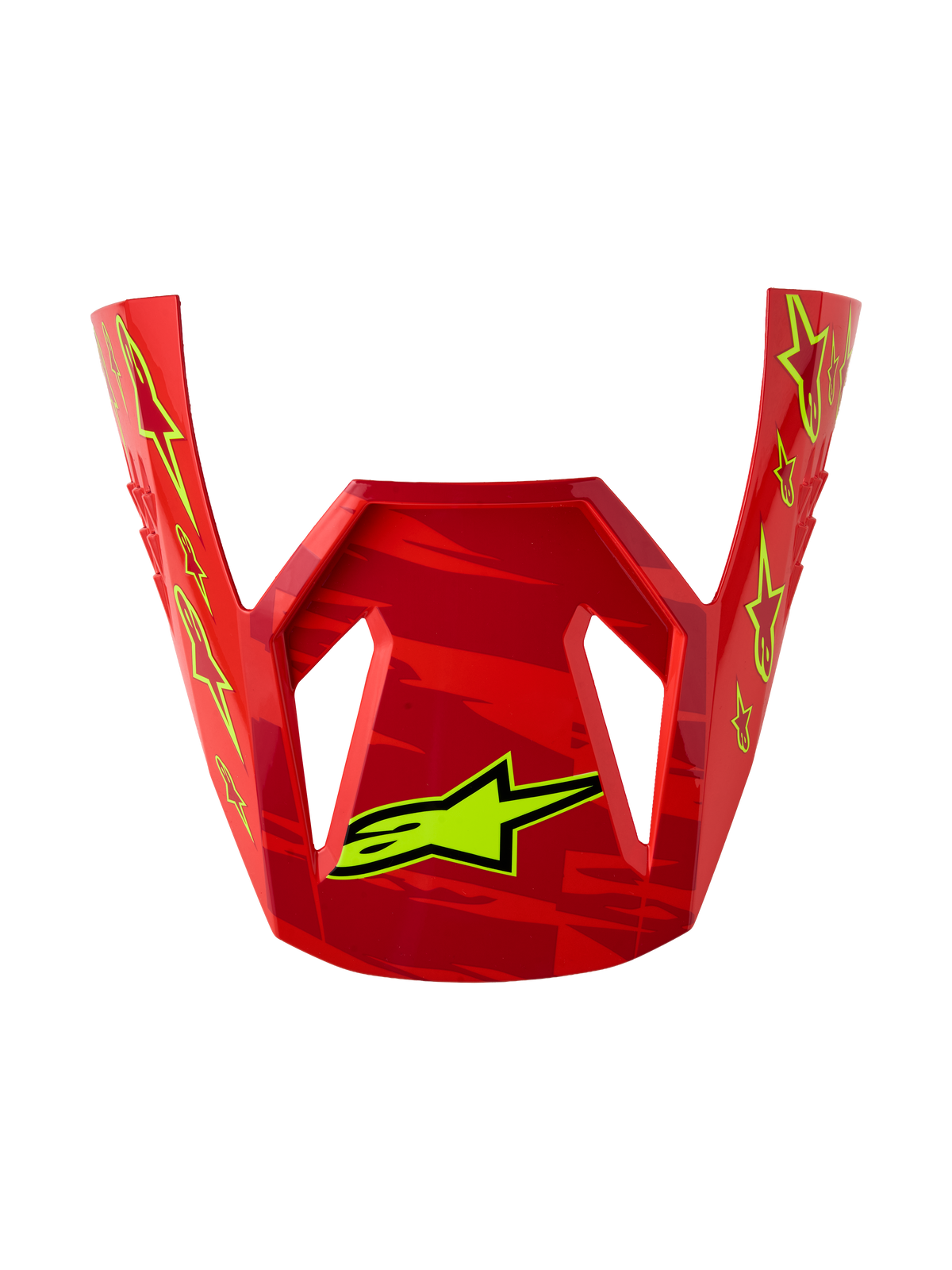 Alpinestars S-M3 Falcon Visor ECE06, motocross helmet replacement part, red and yellow fluo gloss finish with star graphics.