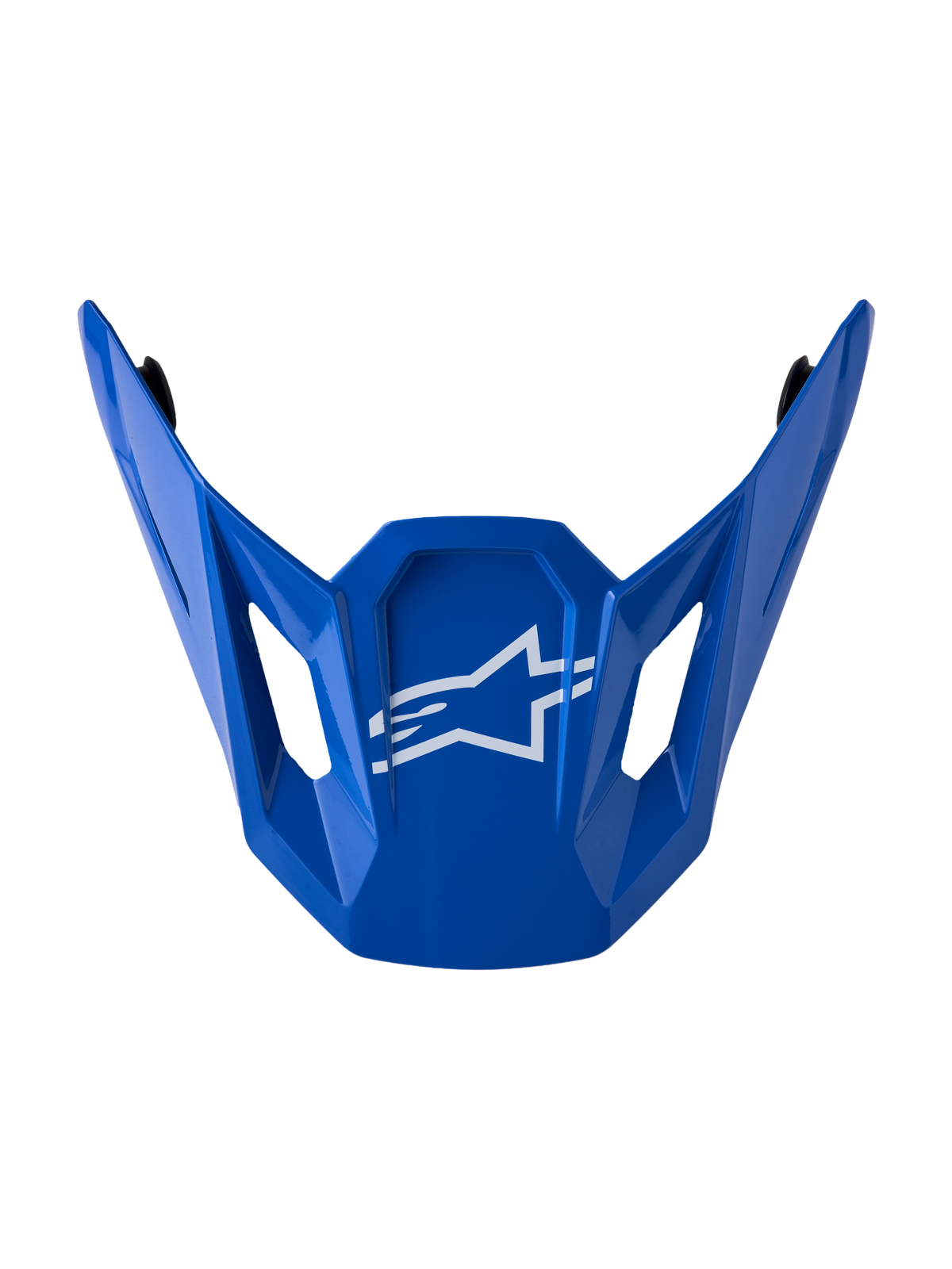 Alpinestars S-M7 Core Visor, glossy blue motocross helmet replacement part with a white star logo graphic.