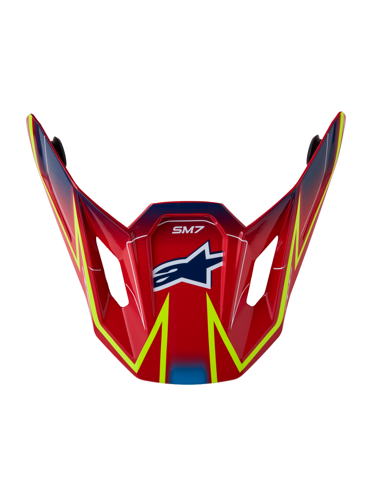 Alpinestars S-M7 Cast Visor, official motocross replacement part in glossy red with fluo yellow and blue graphics.