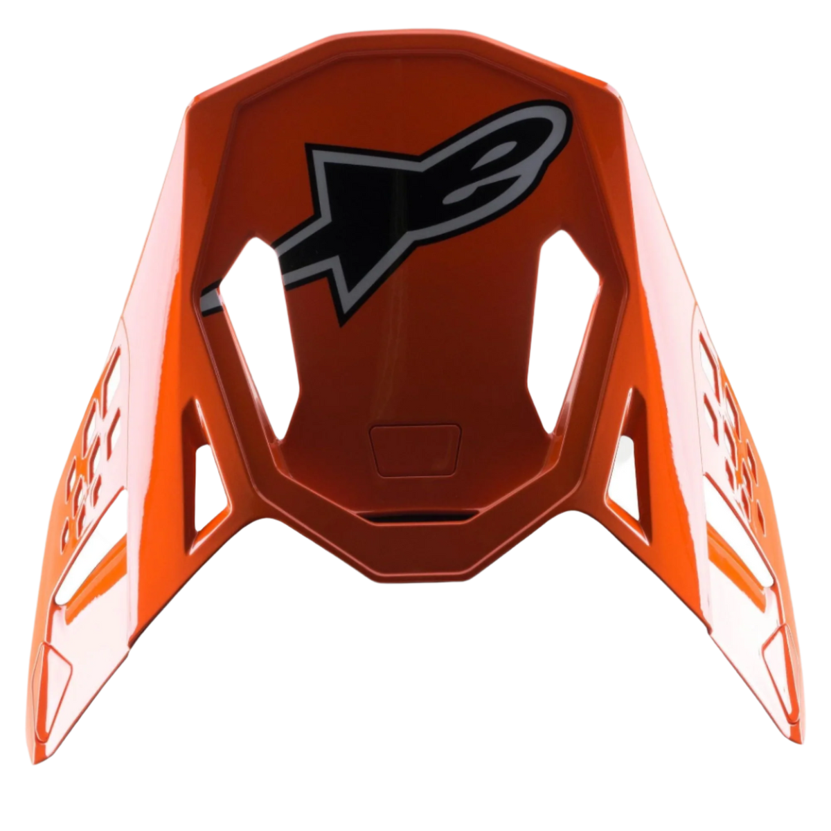 Viseira Alpinestars S-M8 Factory, acessório para capacete de motocross, laranja brilhante com logótipo Alpinestars grande a preto e branco, aberturas de ventilação aerodinâmicas, pala de substituição para capacetes Supertech M8