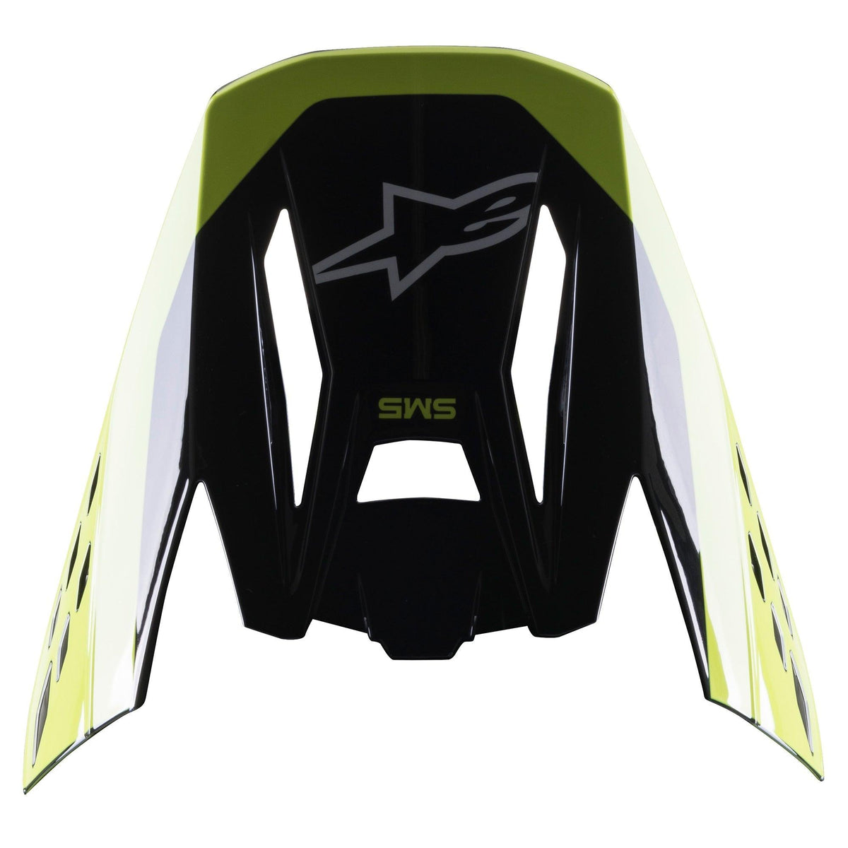 Viseira Alpinestars S-M5 Beam, acessório para capacete de motocross, preto e amarelo néon brilhante, com logótipo Alpinestars e marca S-M5, acabamento brilhante para capacetes de corrida todo-o-terreno