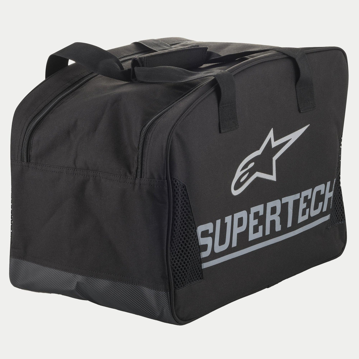 Alpinestars Supertech Saco semi-rígido para capacete, preto e prateado, com alças de transporte resistentes e logótipo Supertech grande, equipamento de proteção para moto