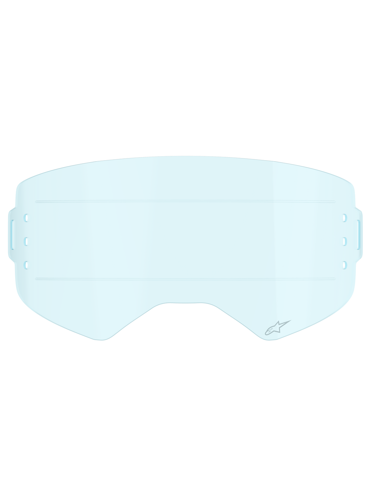 Alpinestars Supertech Roll Off Lens, acessório para óculos de motocross, azul claro, lente de policarbonato azul claro transparente com linhas de deslizamento horizontais para um movimento suave da película e ranhuras de montagem lateral para sistemas roll-off