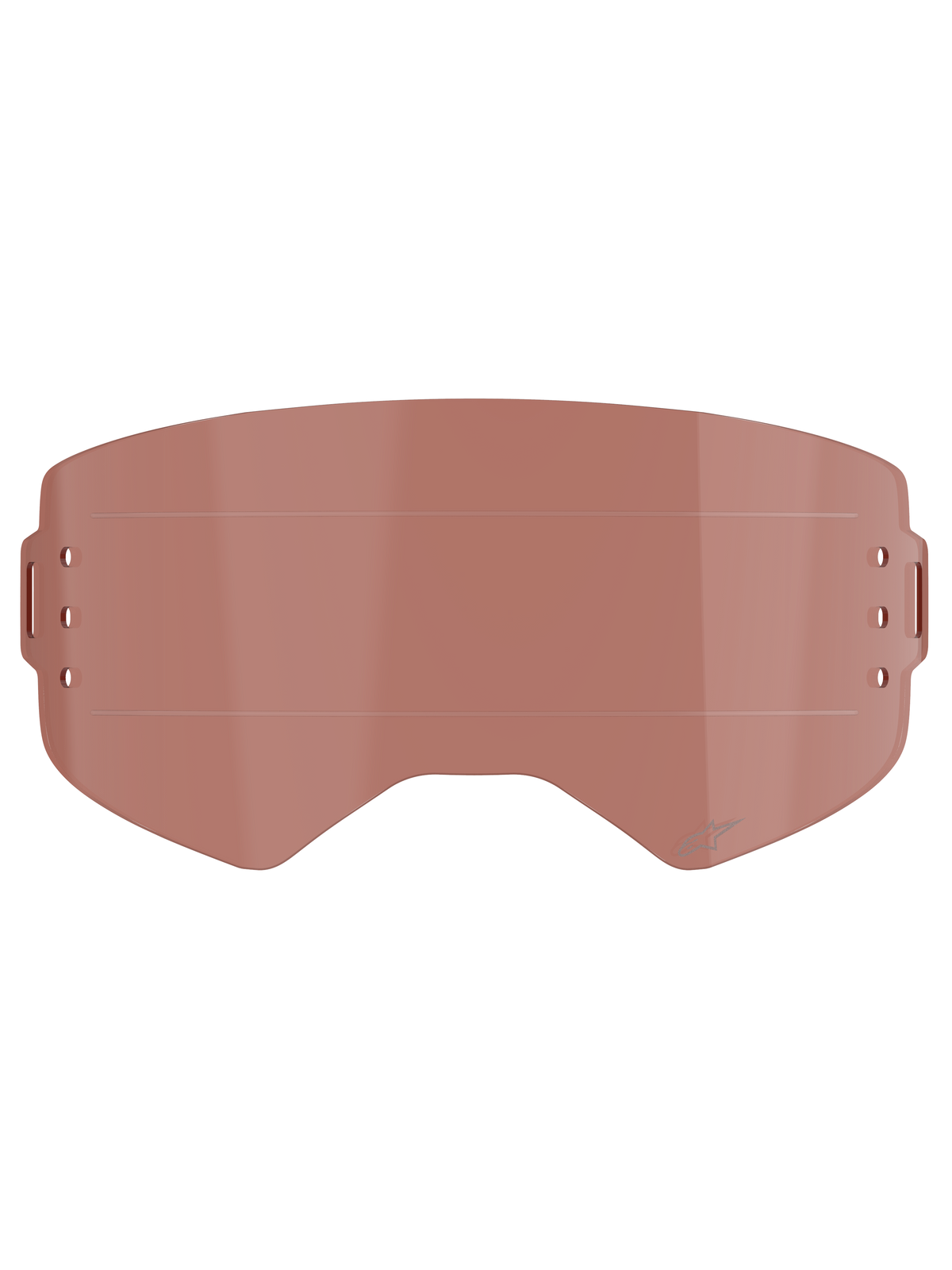 Alpinestars Supertech Wide Vision Roll-Off Lens, acessório para óculos, tonalidade Copper Rose (cobre/rosa), com linhas de deslize horizontais e pontos de montagem laterais, em policarbonato resistente a impactos para motocross e todo-o-terreno.
