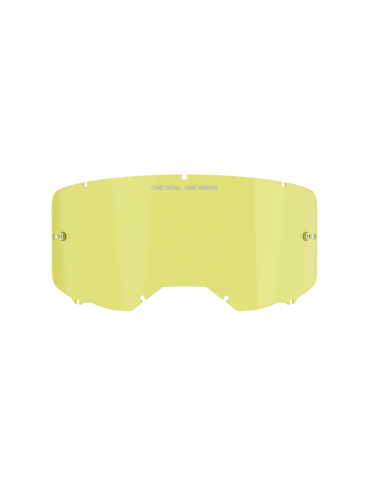 Alpinestars Vision 8-5-3, lente de substituição amarela para óculos de proteção, construção em policarbonato com pinos de fixação integrados, marcação "ONE GOAL. ONE VISION.", sistema de bloqueio de sete orifícios, para motocross e off-road.