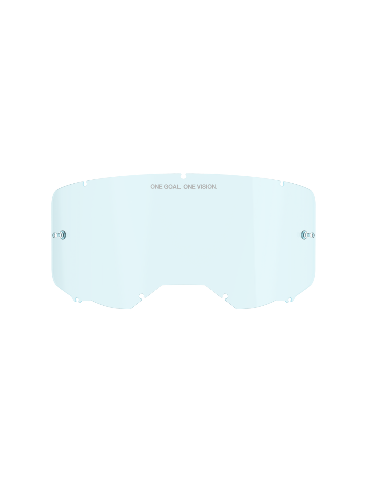 Alpinestars Vision 8-5-3 Smoke Lens, lente de substituição para óculos, tonalidade azul clara semi-transparente, construção em policarbonato, design curvo com o texto 'ONE GOAL ONE VISION' e pontos de fixação para tear-offs
