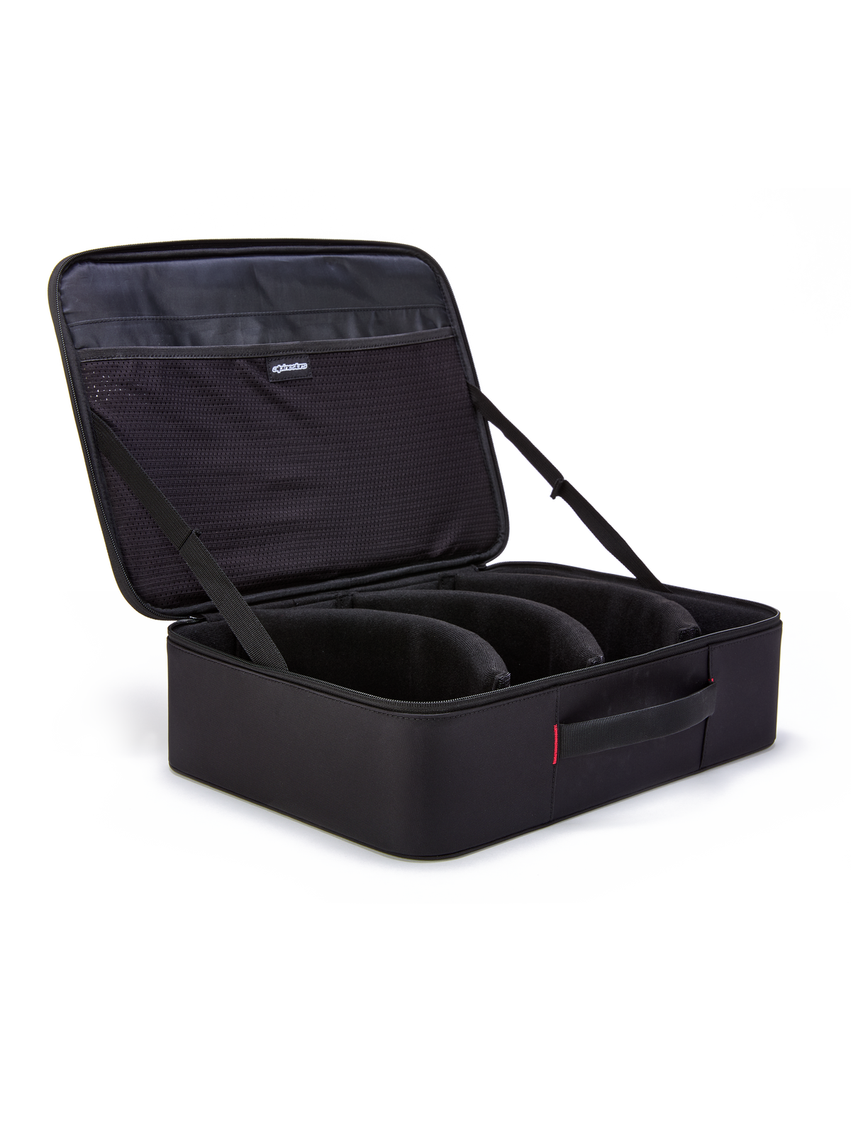 Estojo para Óculos Alpinestars Supertech Vision, Preto, organizador aberto em estilo pasta para óculos de motocross, com divisórias modulares pré-curvadas e bolsos de malha na tampa, pega acolchoada, construção durável para armazenamento de equipamento de todo-o-terreno