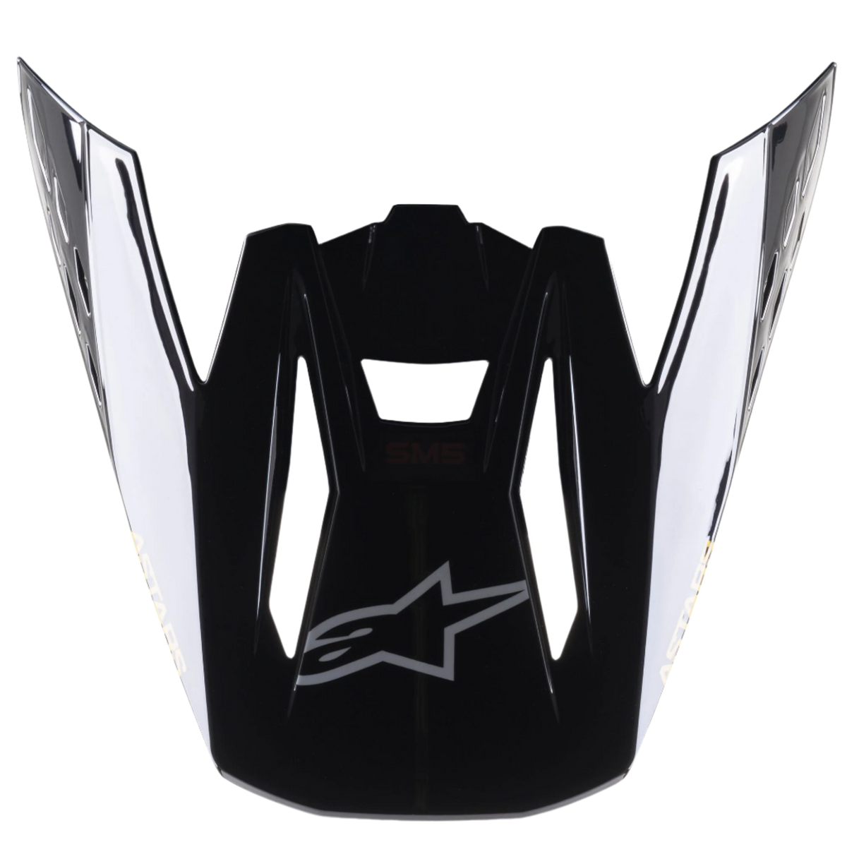Alpinestars S-M5 Venture Helmet Visor, acessório para capacete de motocross, pala de substituição em preto brilhante com logótipo Alpinestars prateado na frente e marca branca nos lados, plástico durável com acabamento brilhante para corridas todo-o-terreno