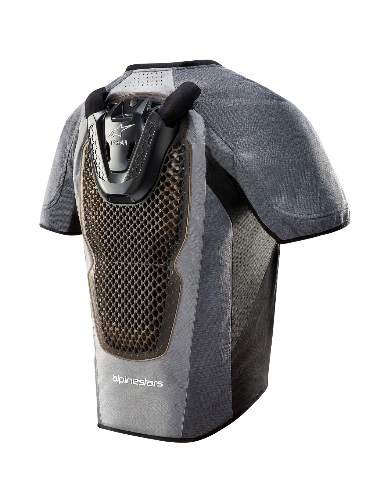 Airbag Tech-Air 5 em cinzento e preto, vista traseira com protetor de costas com textura em favo de mel.