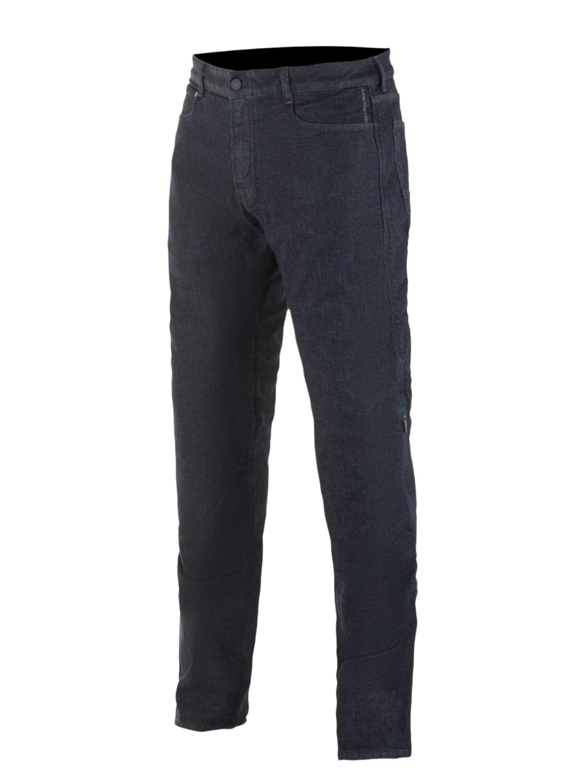 Alpinestars Copper Out V2 Riding Denim, calças de ganga para motociclismo, azul-escuro (Rinse Plus Blue), corte direito, ganga comfort de 13oz, estilo de cinco bolsos, com fecho exterior para acesso às proteções de joelho, vestuário urbano para motociclismo